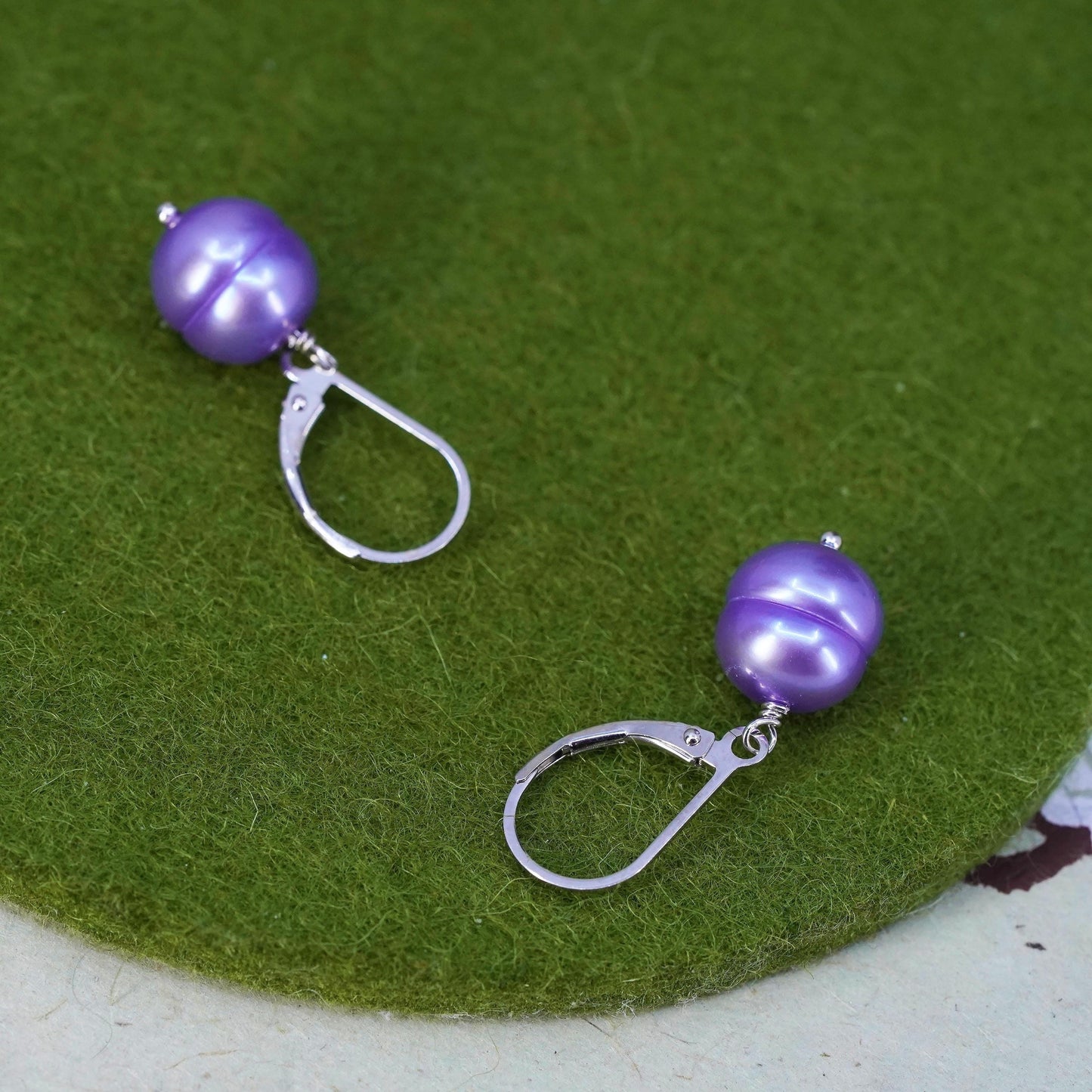 Vintage Sterling silver handmade earrings, 925 hooks with purple pearl drops