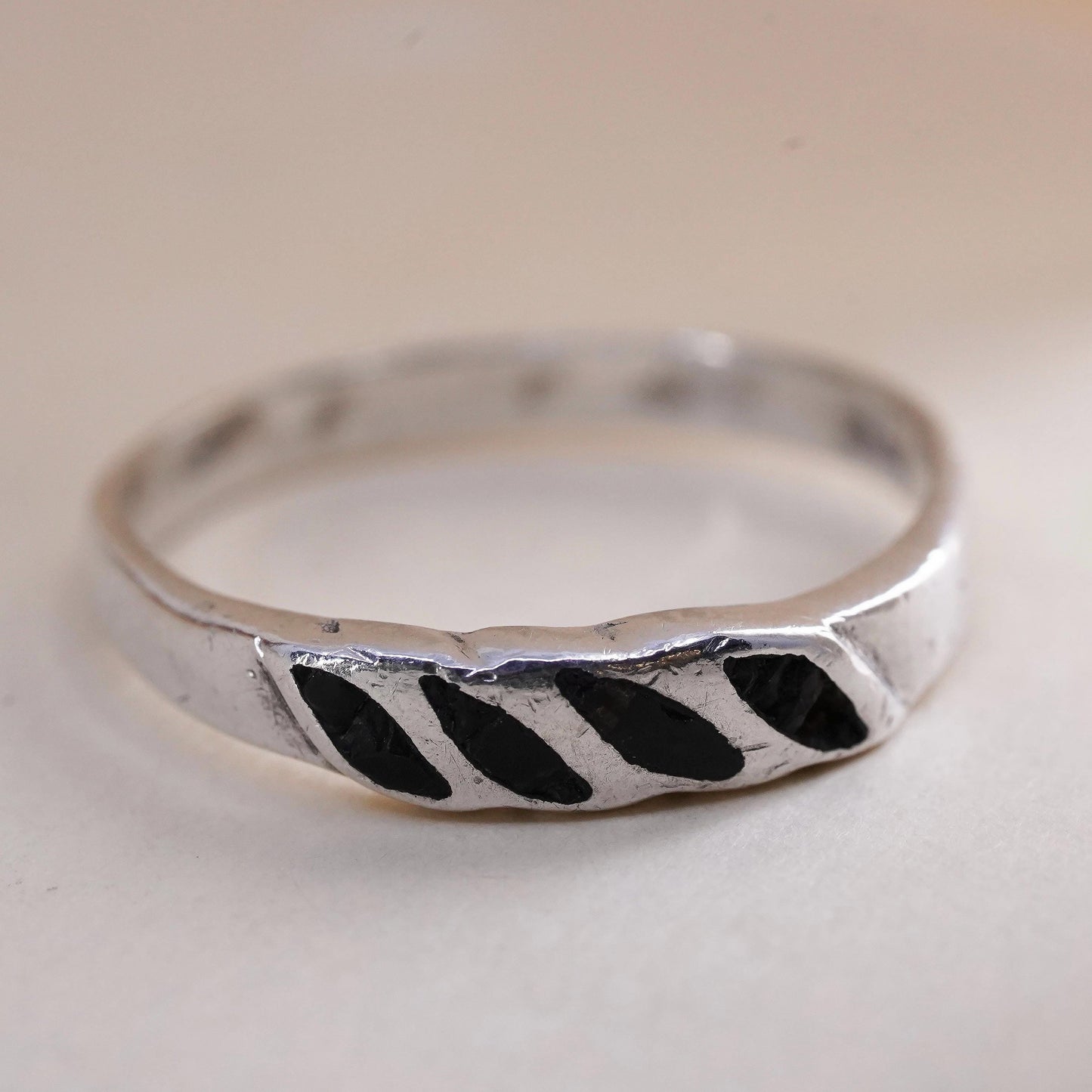 Size 8, Vintage sterling 925 silver handmade ring, stackable band blue onyx