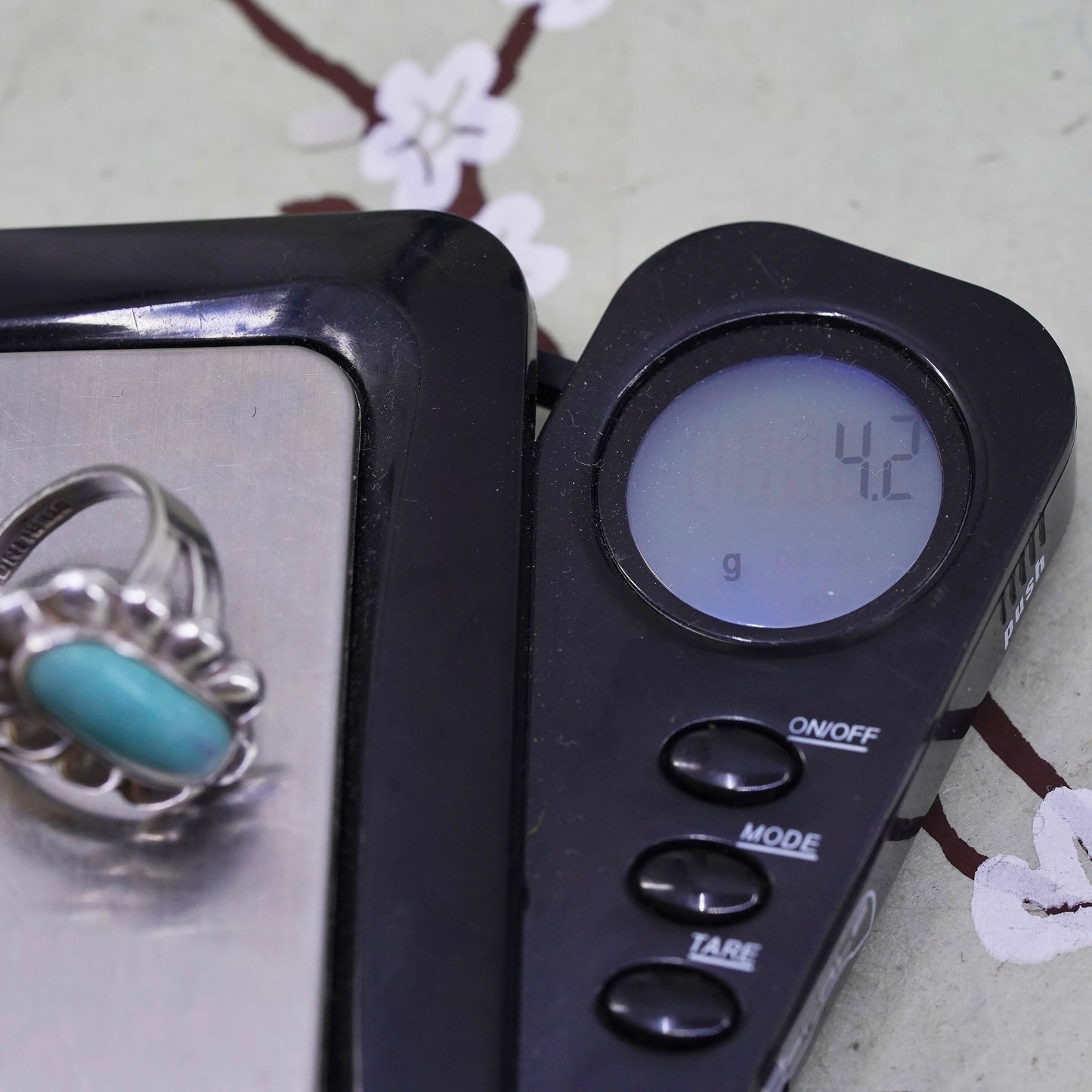 Size 6.25, Native American bell post sterling silver ring, 925 band turquoise