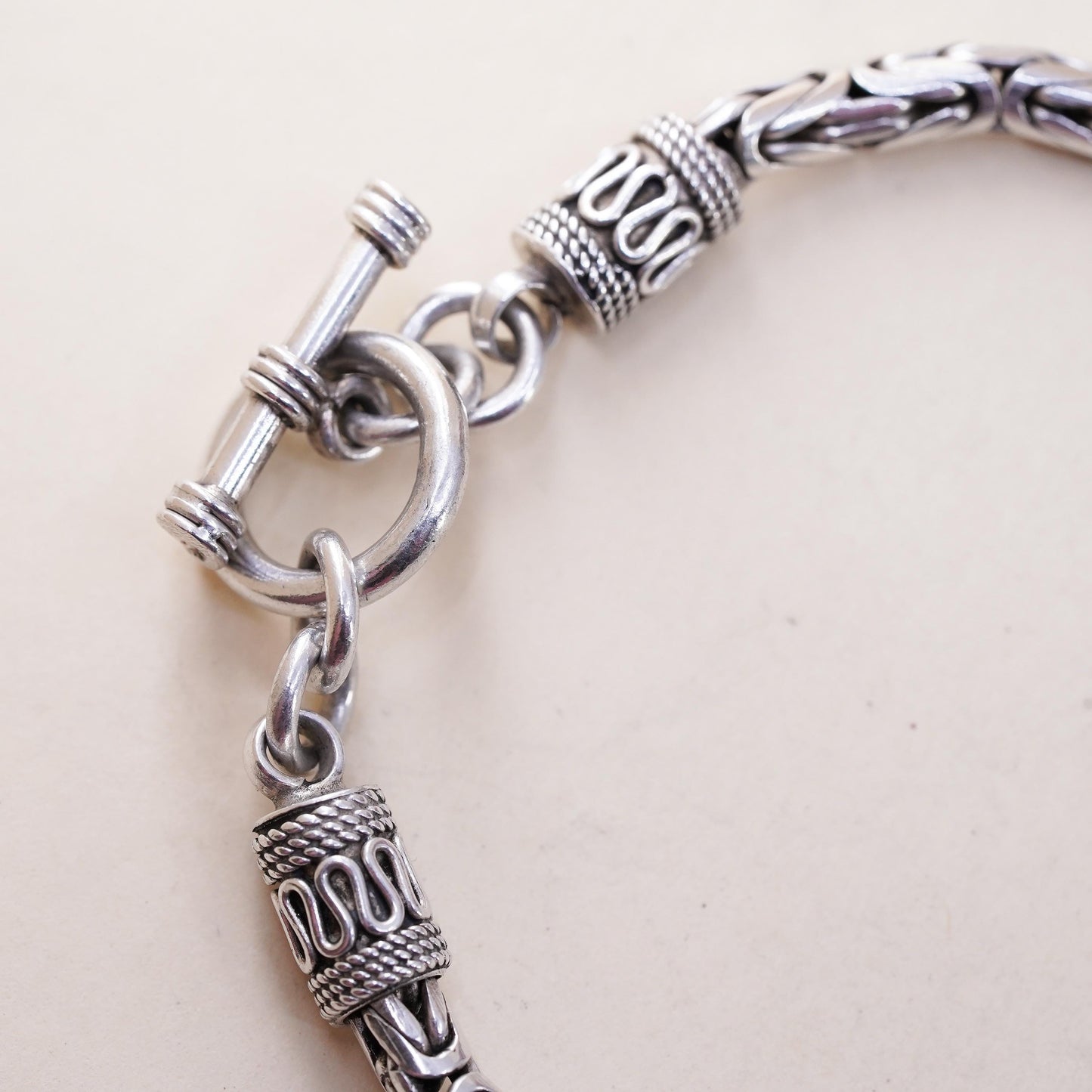 7", vintage Sterling silver handmade bracelet, 925 Byzantine, birdcage chain