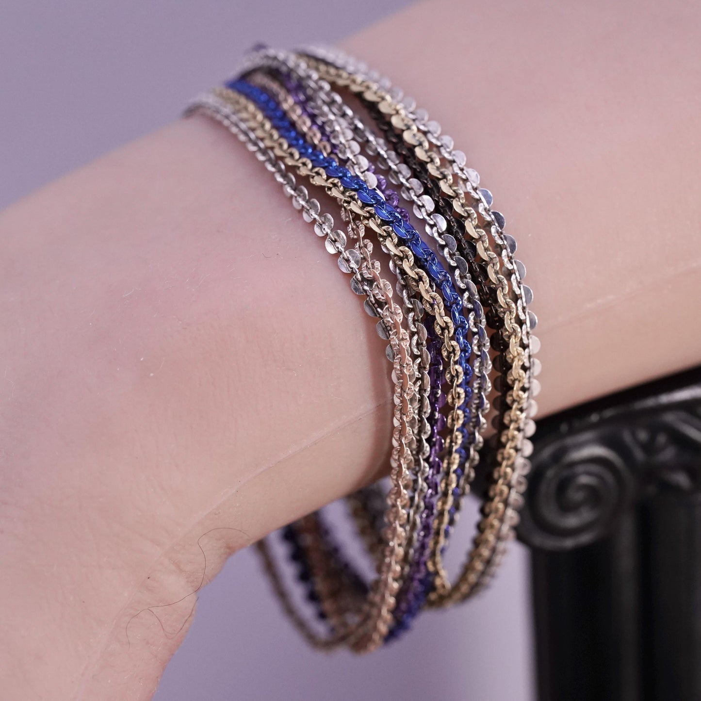 7", vintage Italian Sterling silver bracelet, 925 multi 10 strands curb chain