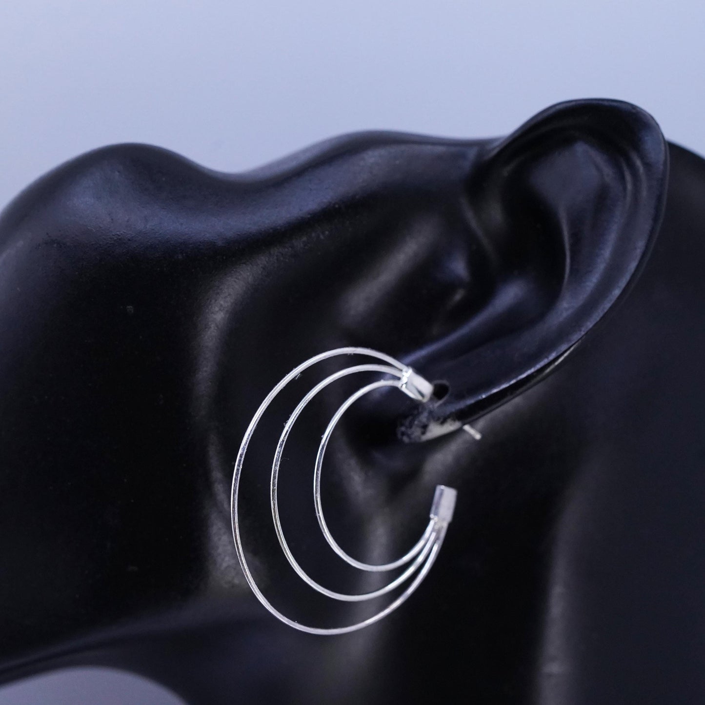 1.5", Vintage Sterling silver Handmade hoops, 925 huggie wired earrings