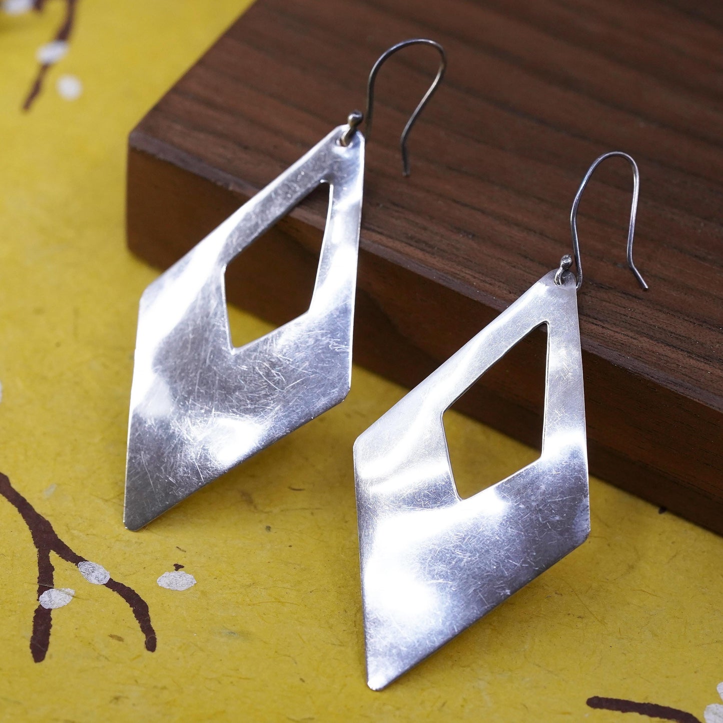 Vintage Sterling 925 silver handmade earrings with diamond shaped dangles