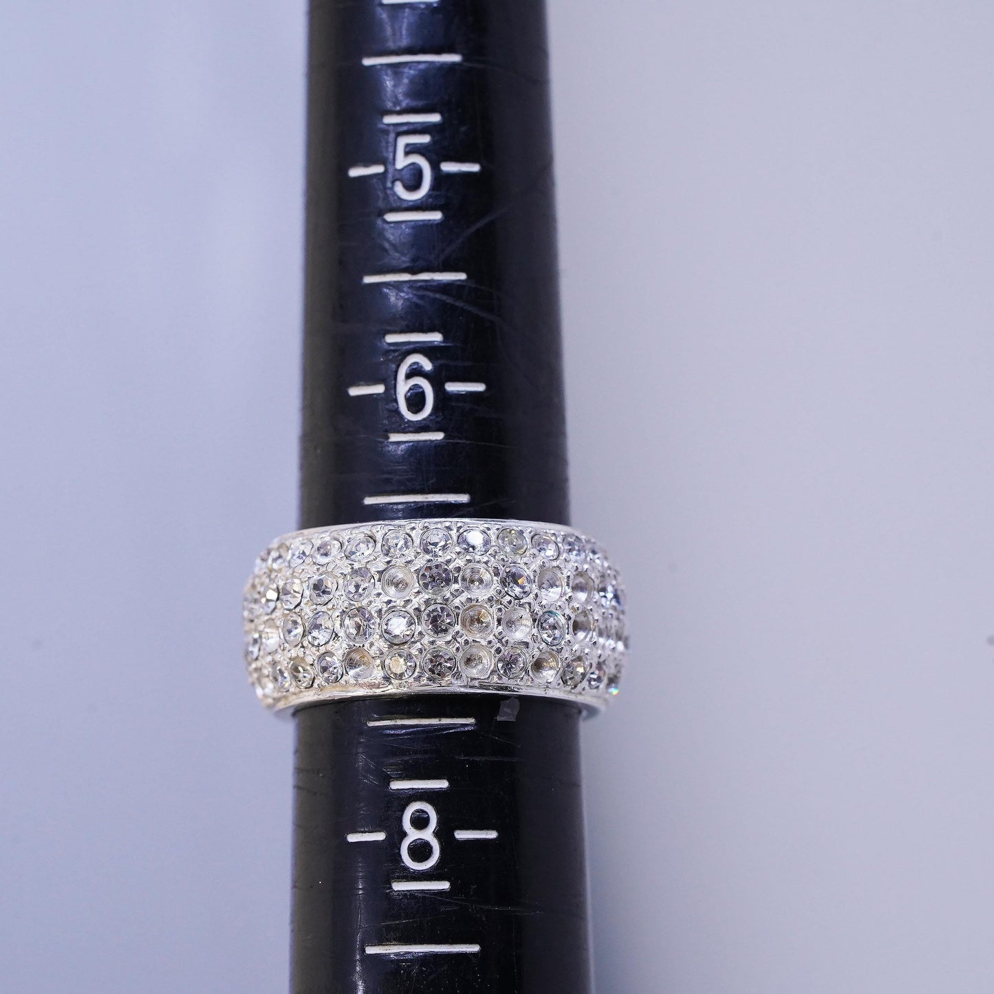 Size 6.5, vintage sterling 925 silver ring with cluster CZ, statement wide band
