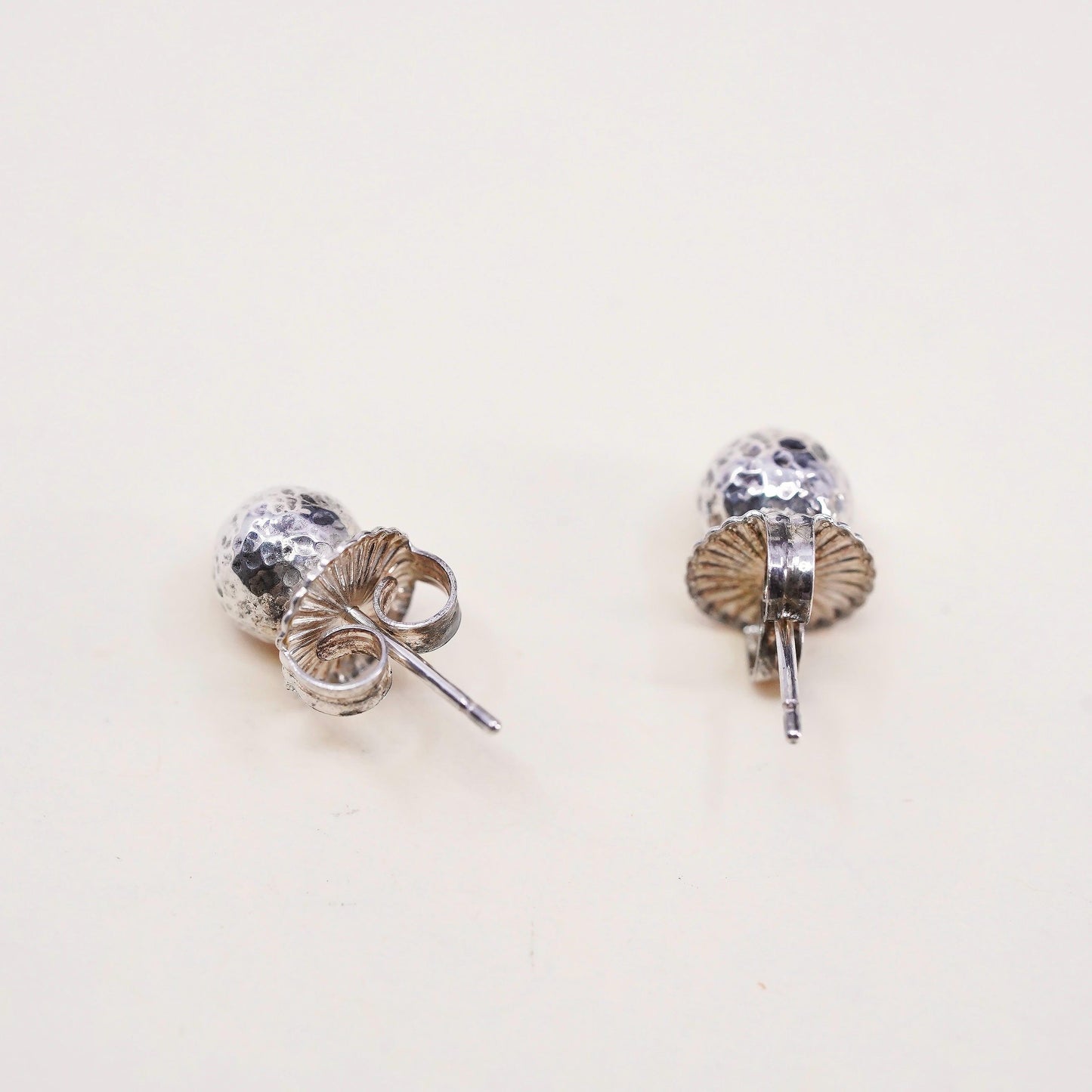 8mm, Vintage Jai sterling silver sphere studs, 925 hammered textured earrings