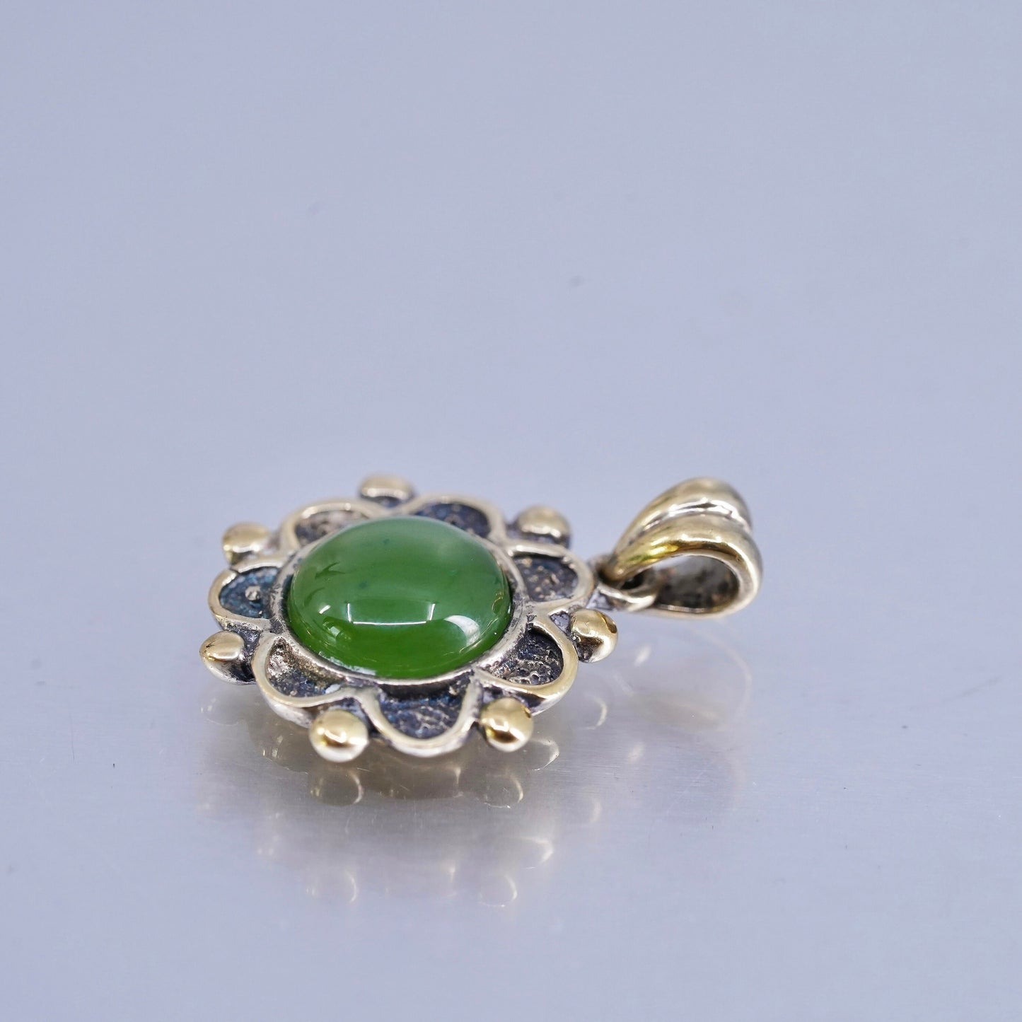 Vintage vermeil gold over sterling 925 silver pendant with jade and beads