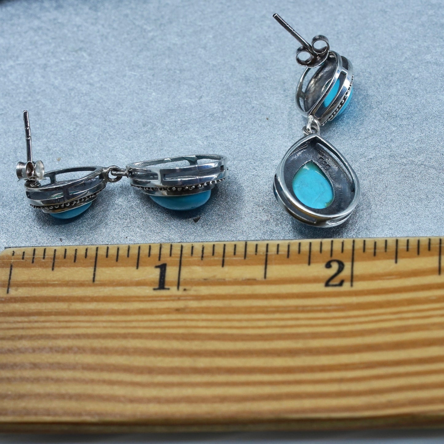 Vintage Sterling 925 silver handmade earrings with teardrop turquoise