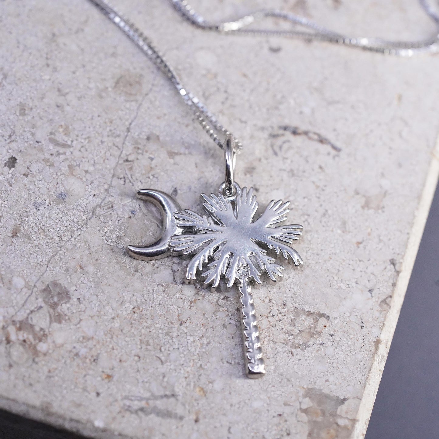 20", Sterling silver necklace, 925 Palmetto Tree Moon South Carolina State