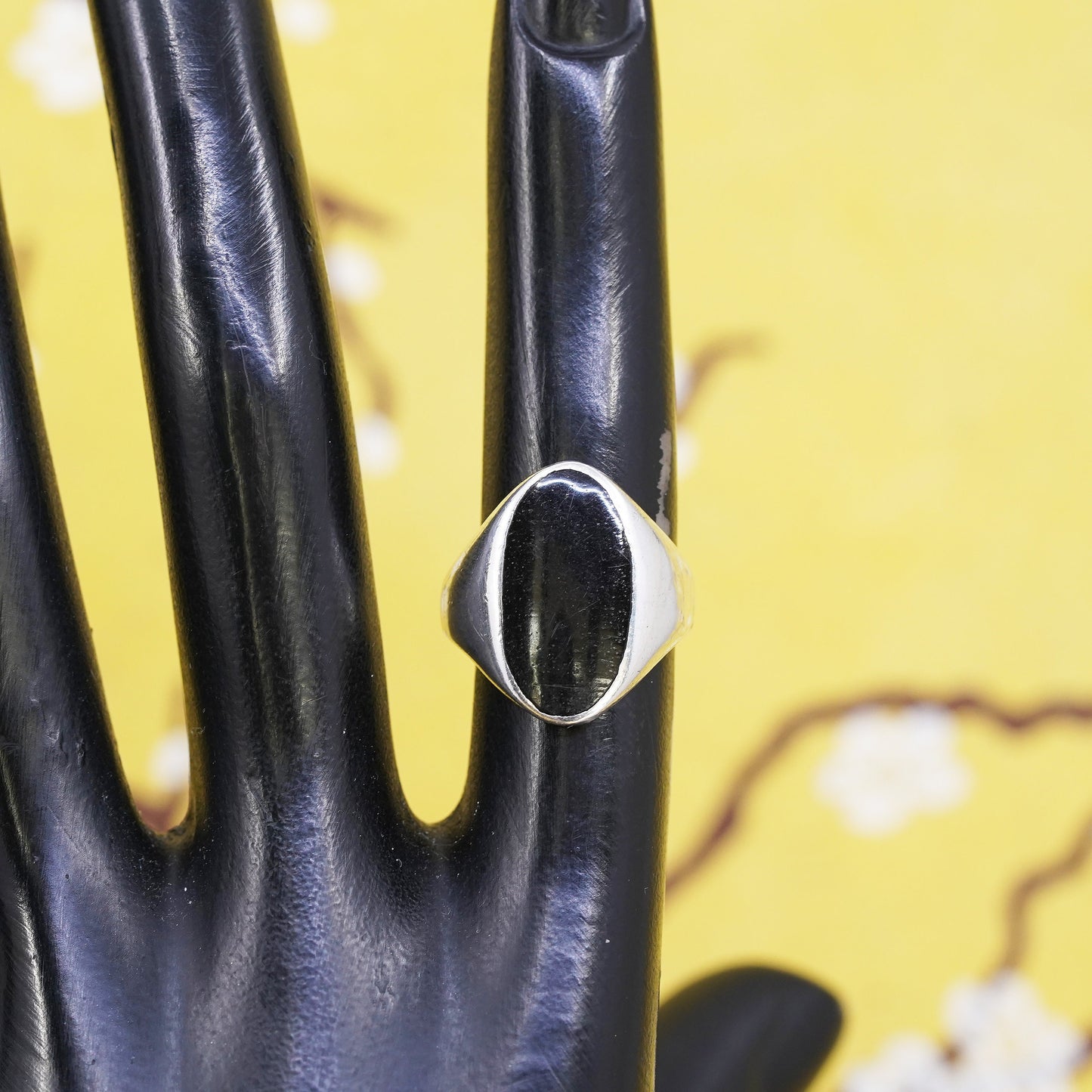 Size 4, modern southwestern Sterling 925 silver handmade ring with oval onyx