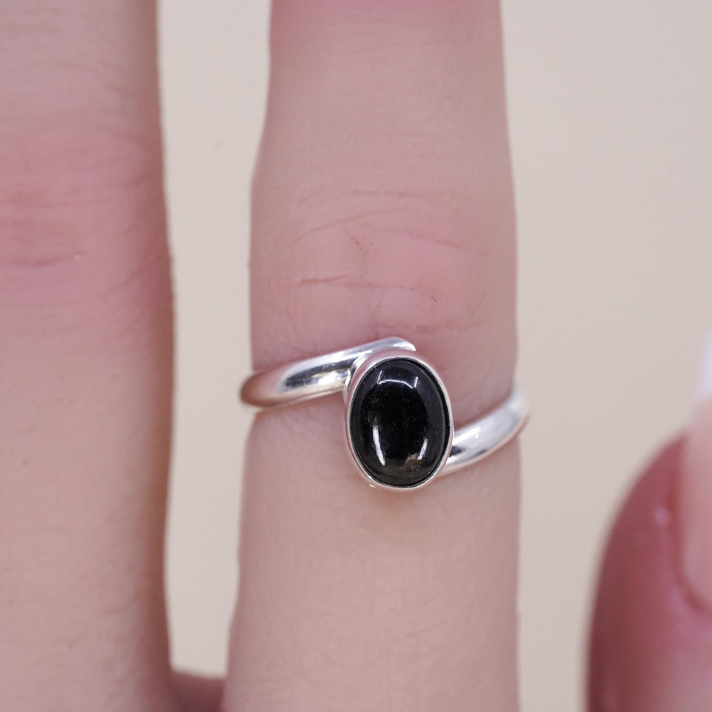 Size 5, vintage Sterling 925 silver handmade yin yang ring with onyx