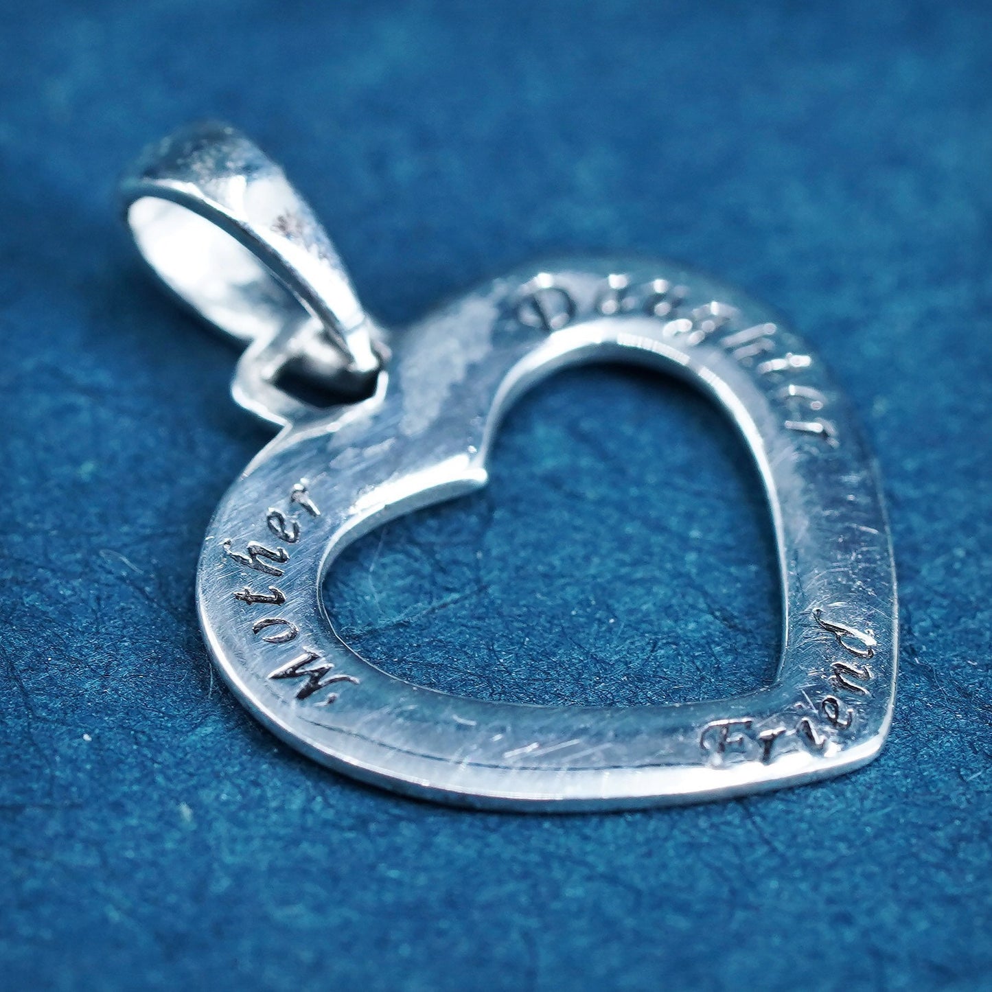 Sterling silver quote pendant, 925 heart with “daughter mother friend” engraved