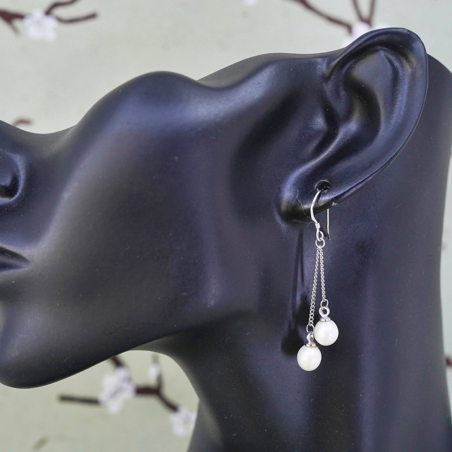 vintage Sterling 925 silver handmade earrings with oval freshwater pearl