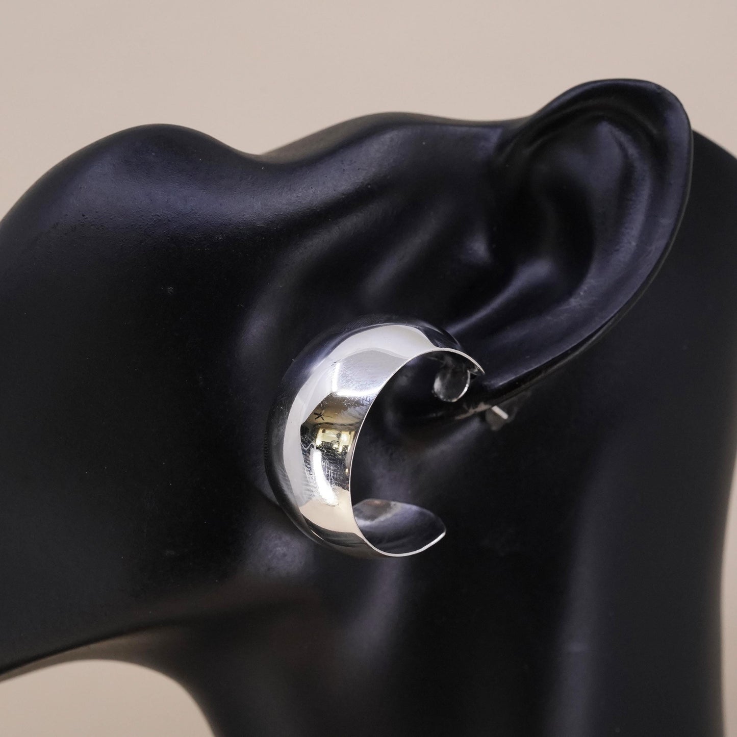 1.25", Vintage sterling silver loop single 1 earring, fashion huggie hoop stud