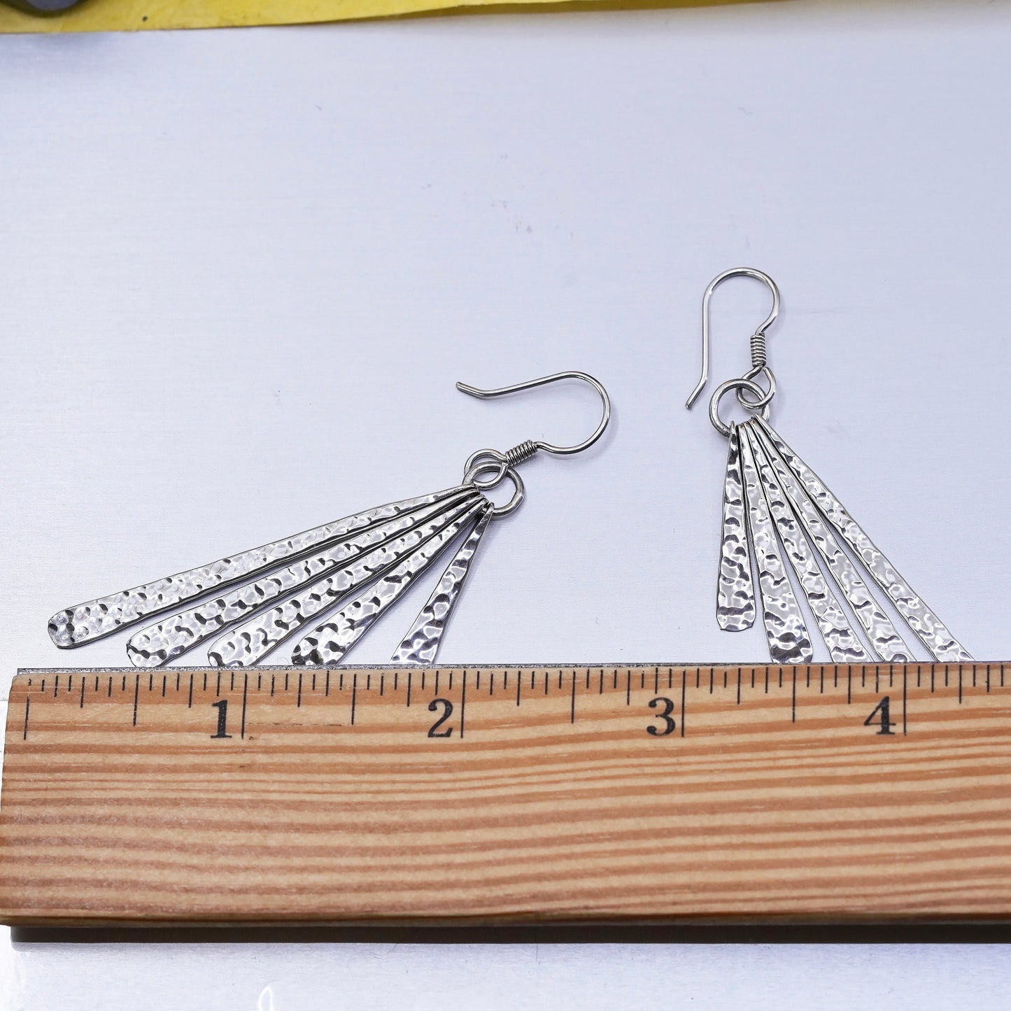 Vintage Mexican Sterling silver handmade earrings, 925 Hammered long dangles