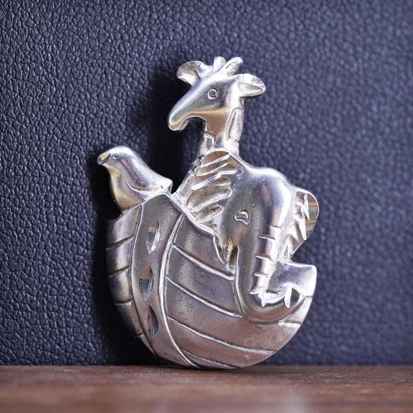 Vintage Sterling silver Handmade pendant, 925 Noah’s ark charm elephant giraffe