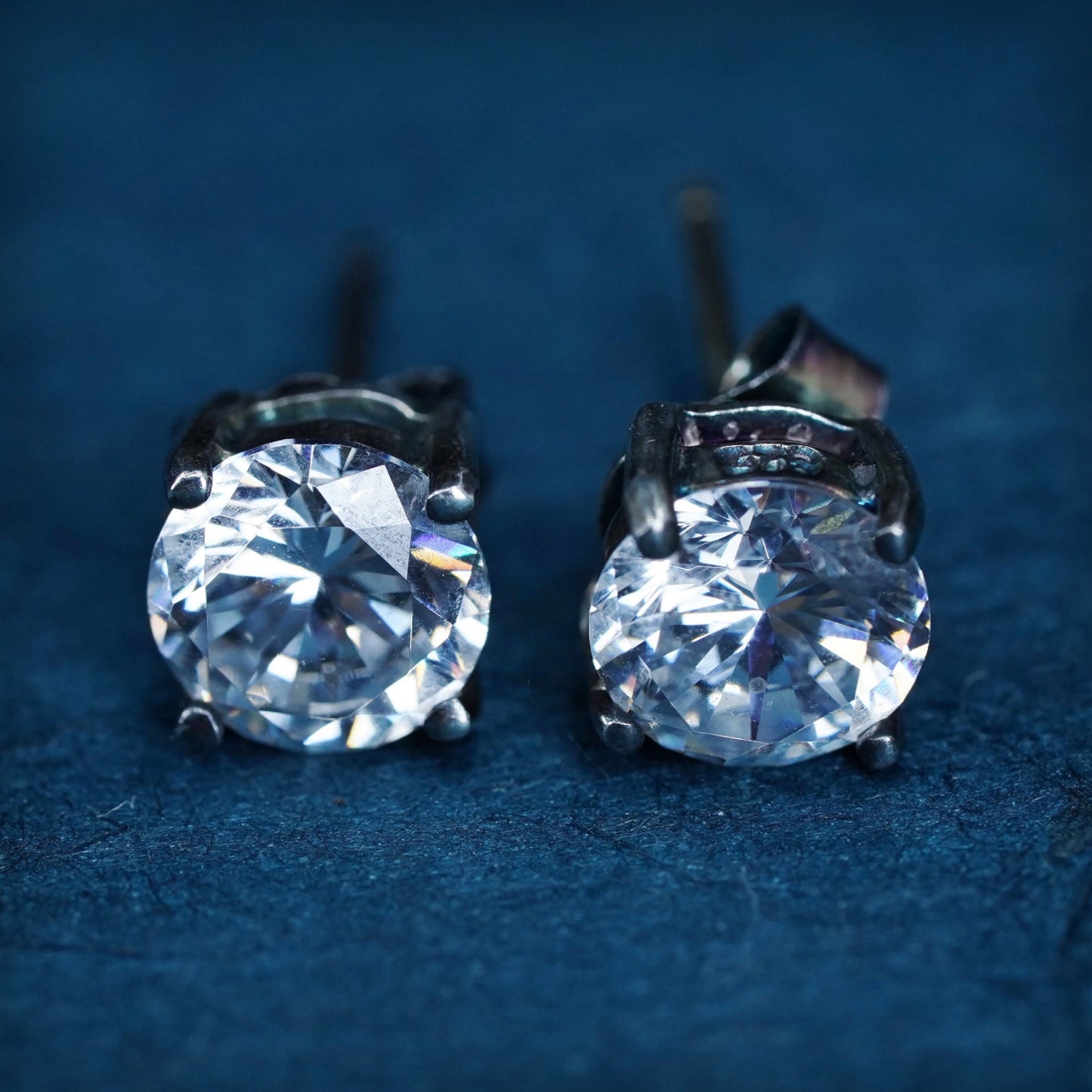5mm, Vintage sterling silver handmade earrings, 925 studs with CZ