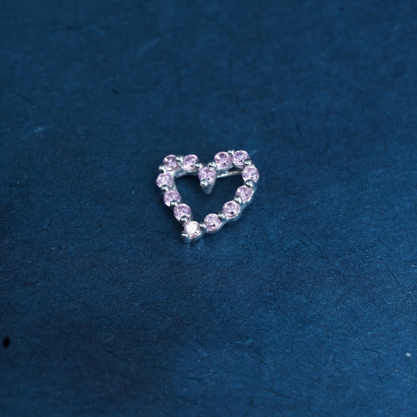 Vintage Sterling 925 silver heart pendant with cluster pink Cz
