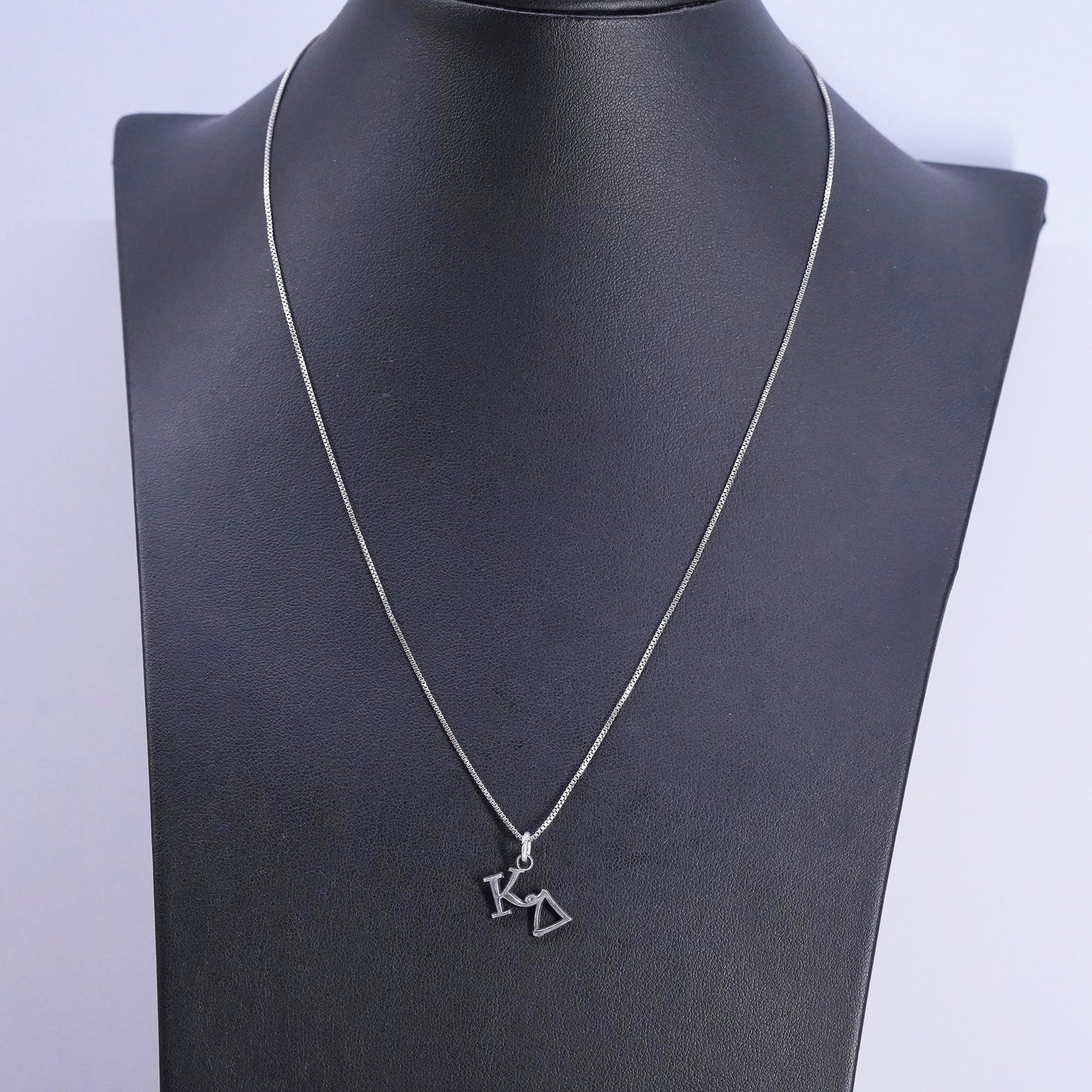 18", Sterling silver necklace, 925 box chain Greek letter Kappa Delta pendant