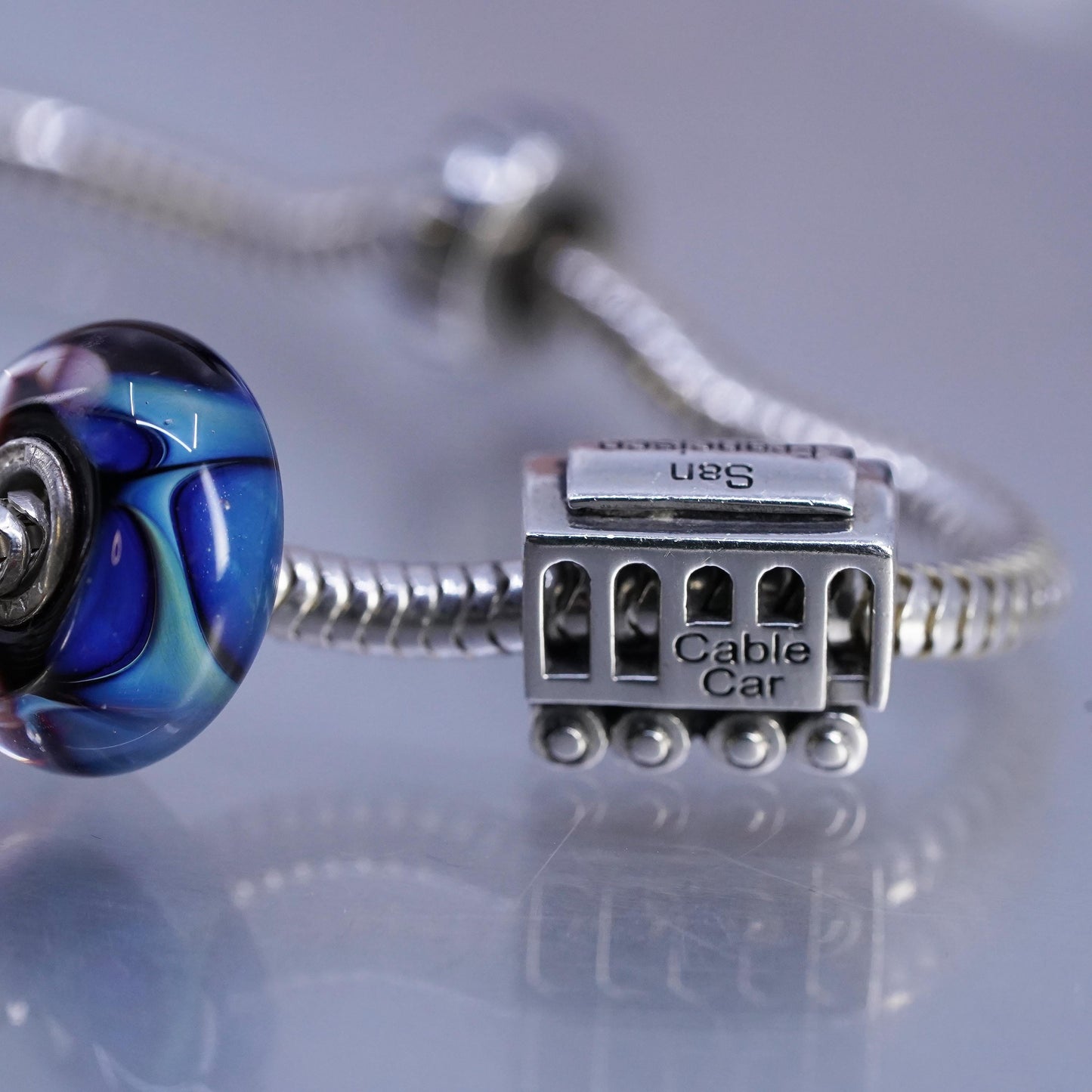 7.25", Michael Anthony Sterling 925 silver snake bracelet heart cable car charm