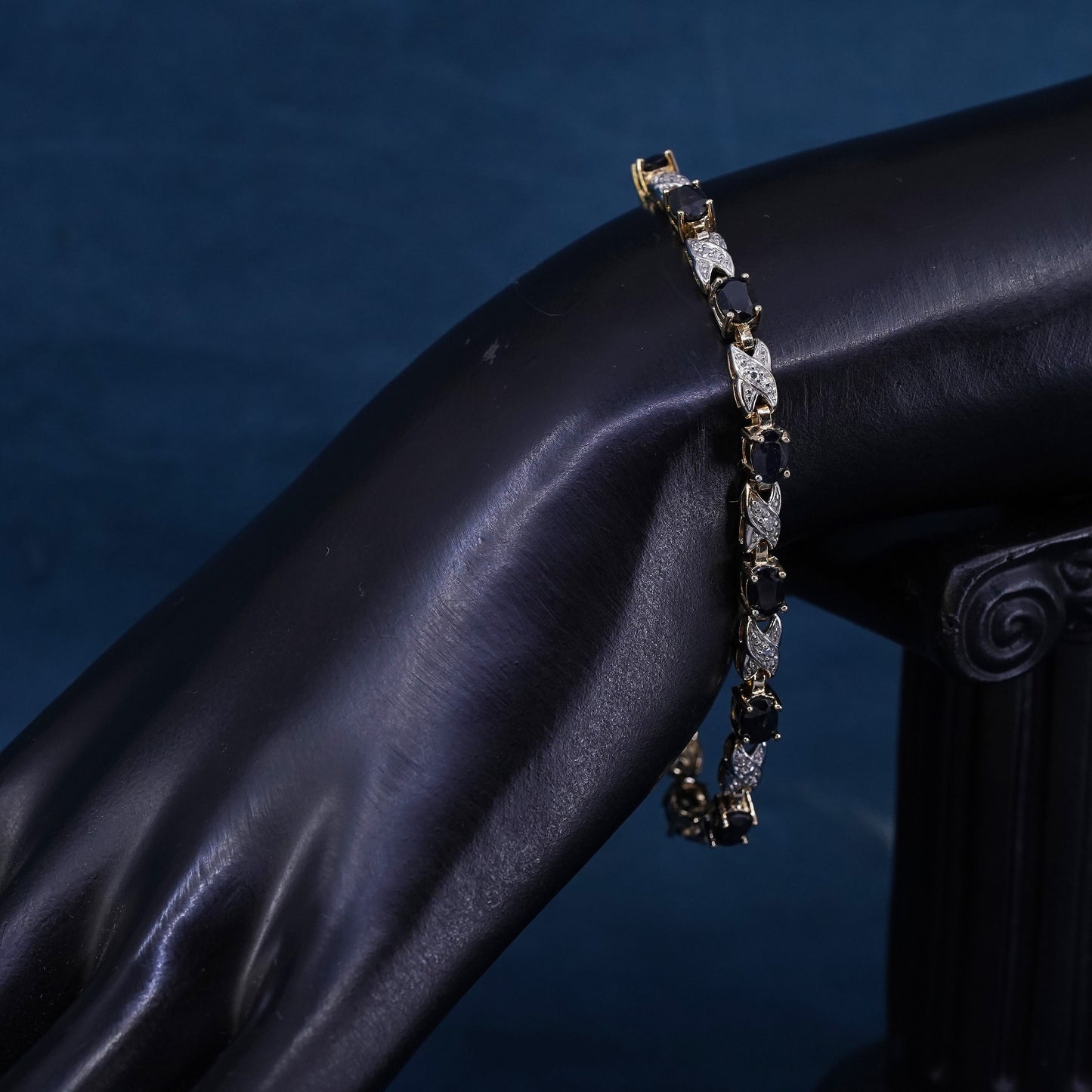 7”, vermeil gold over sterling 925 silver tennis bracelet with sapphire diamond