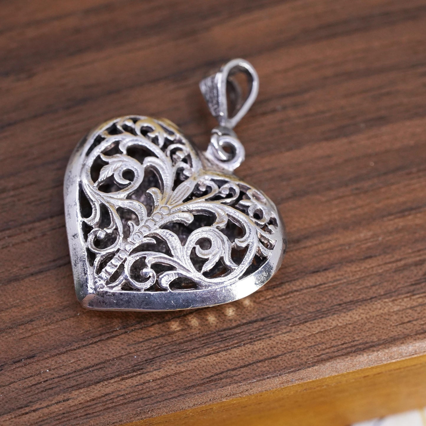 VTG Sterling silver handmade double side pendant, 925 filigree heart pendant
