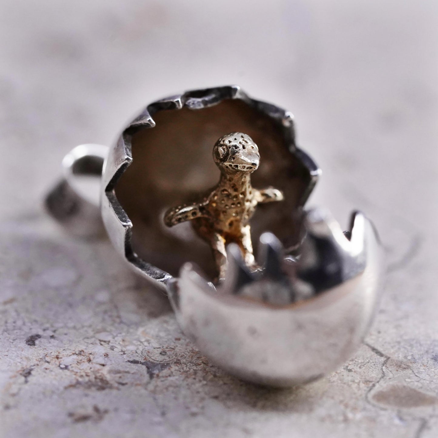 Vintage sterling silver heart charm, 925 silver golden chick egg charm pendant