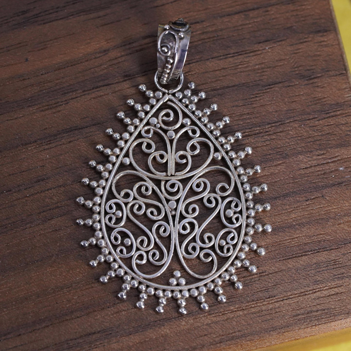 Vintage Sterling 925 silver handmade pendant, filigree teardrop pendant