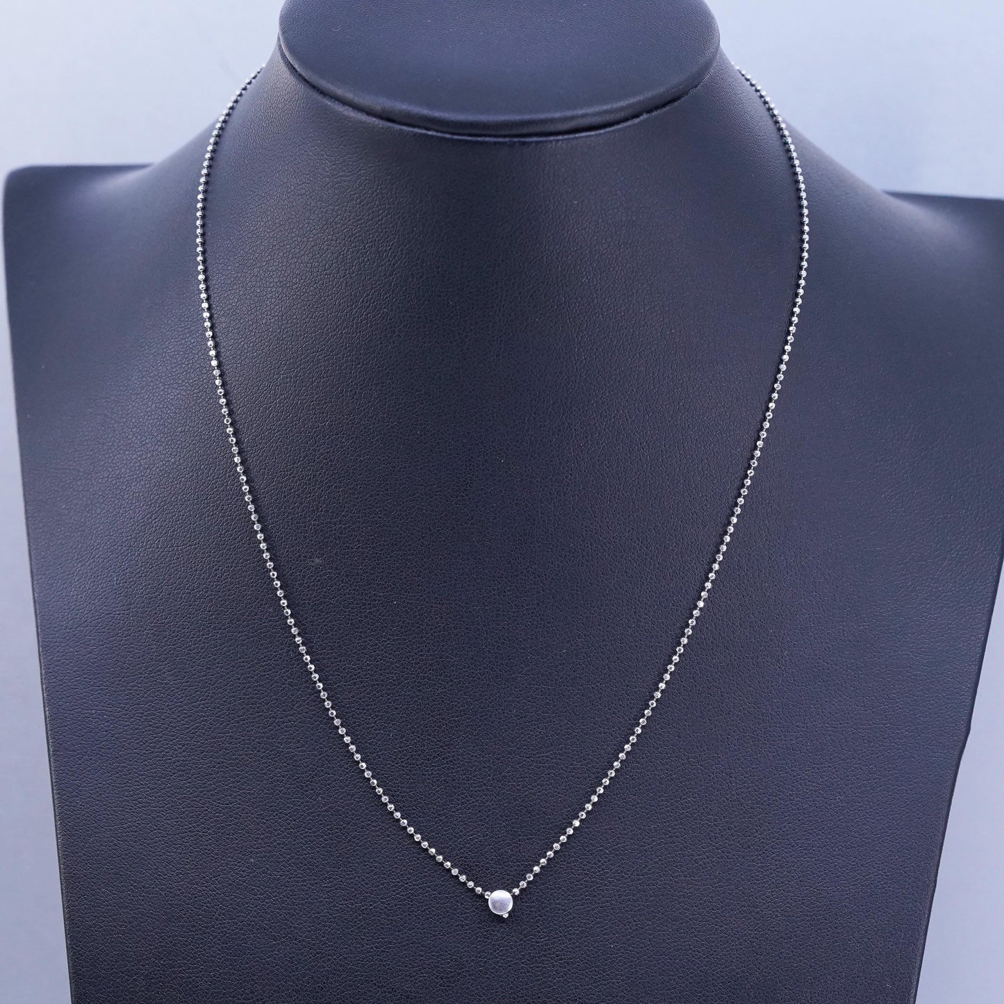 16” 1mm, vintage Italy Sterling 925 silver bead chain necklace circle pendant