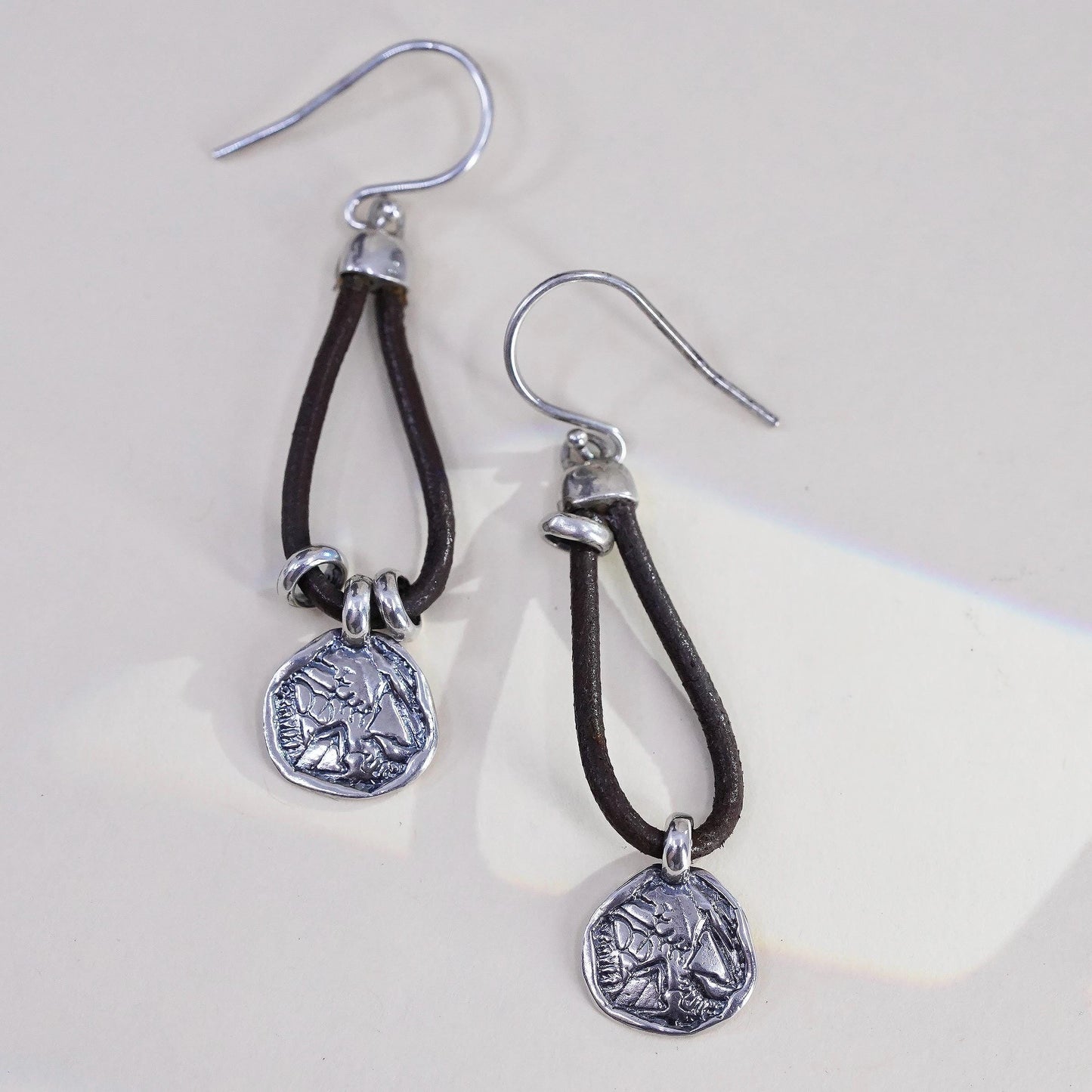 SILPADA Israeli 925 Sterling Silver Leather PRAIRIE GIRL Disc Earrings W2179