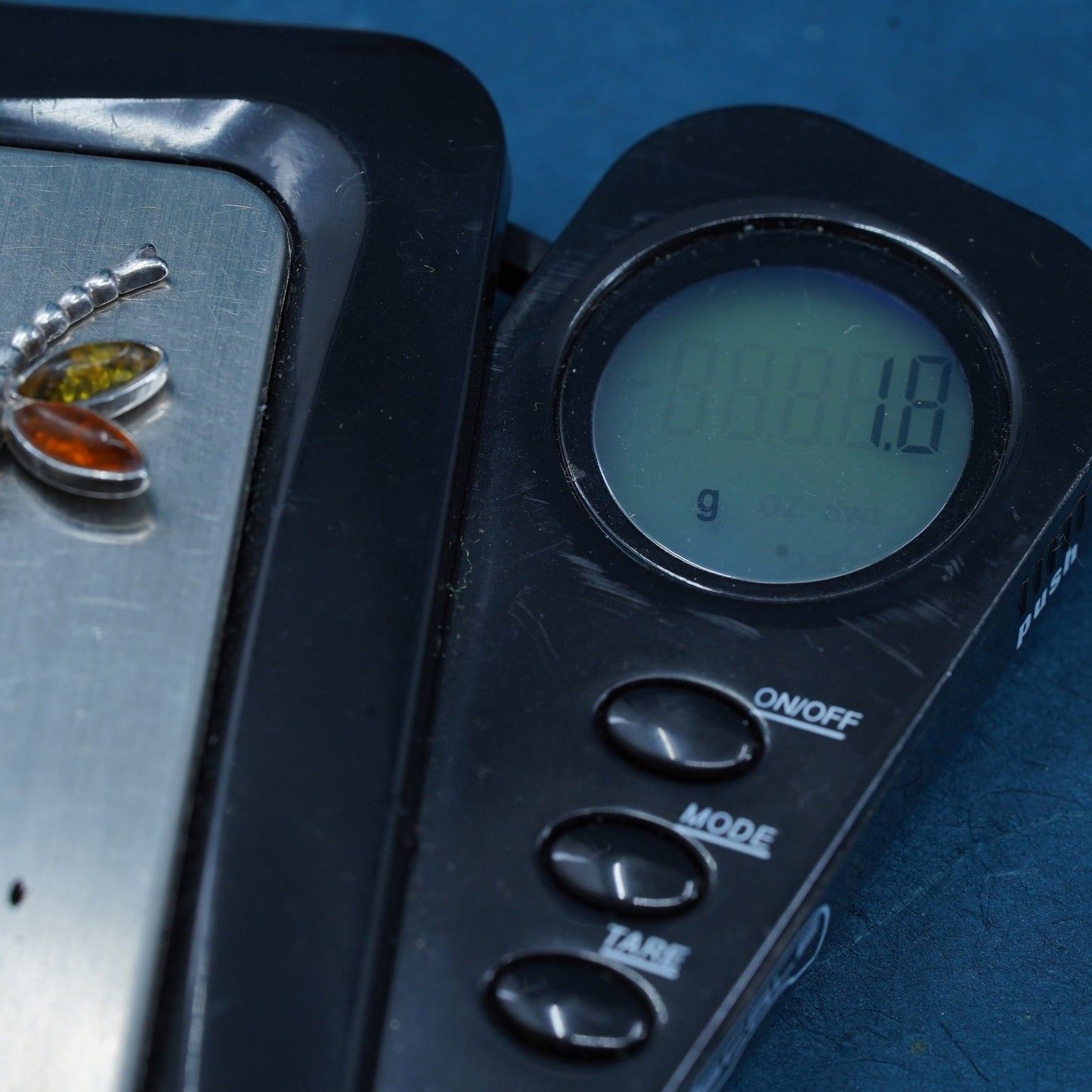 Vintage Sterling silver handmade pendant, 925 dragonfly with amber
