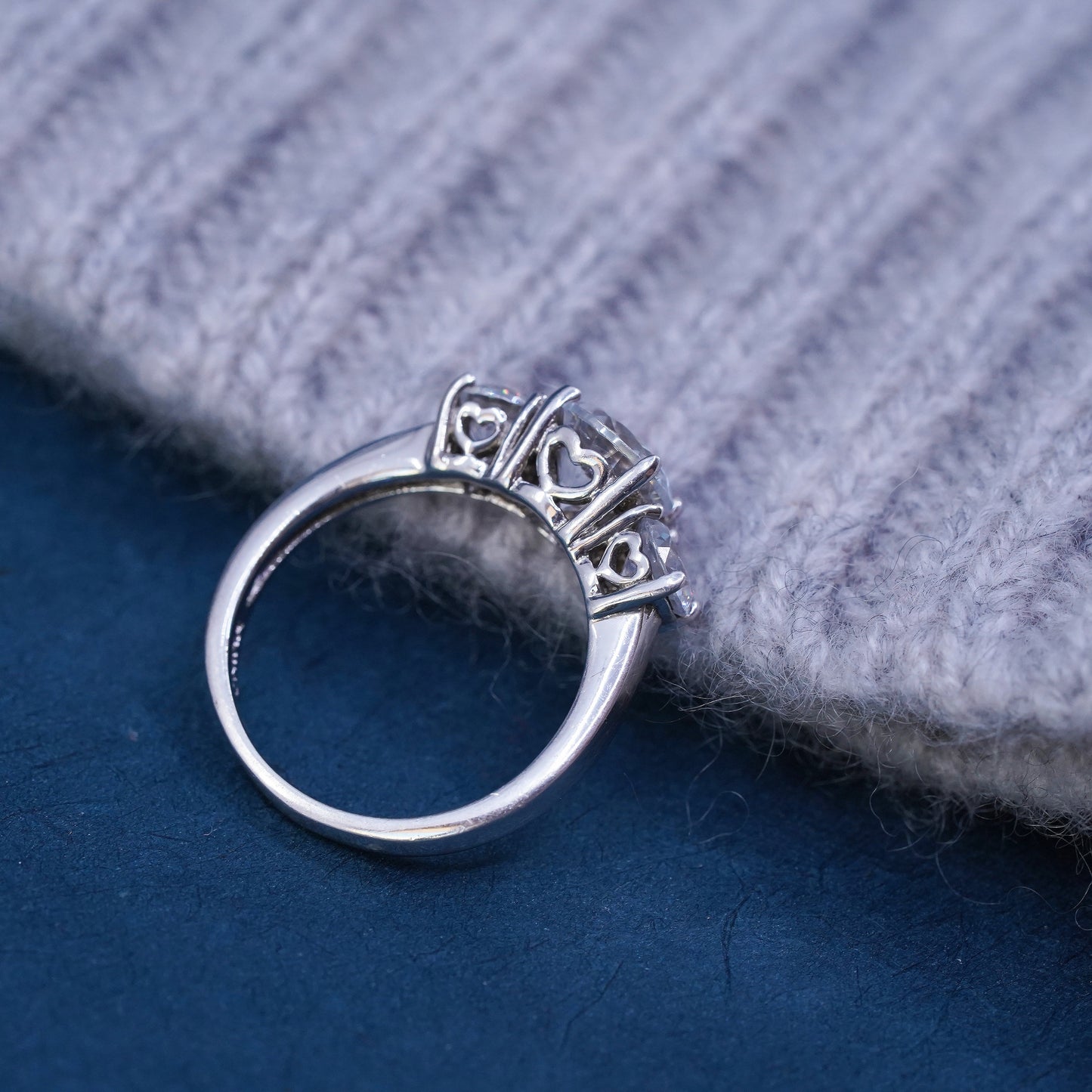 Size 6.25, vintage Sterling 925 silver engagement ring with Cz around