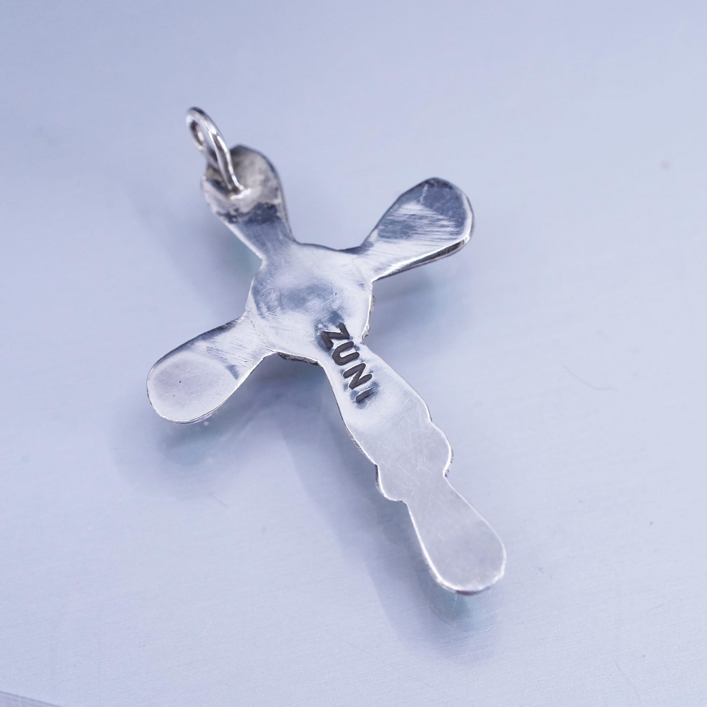 Native American Zuni sterling 925 silver cross pendant with turquoise