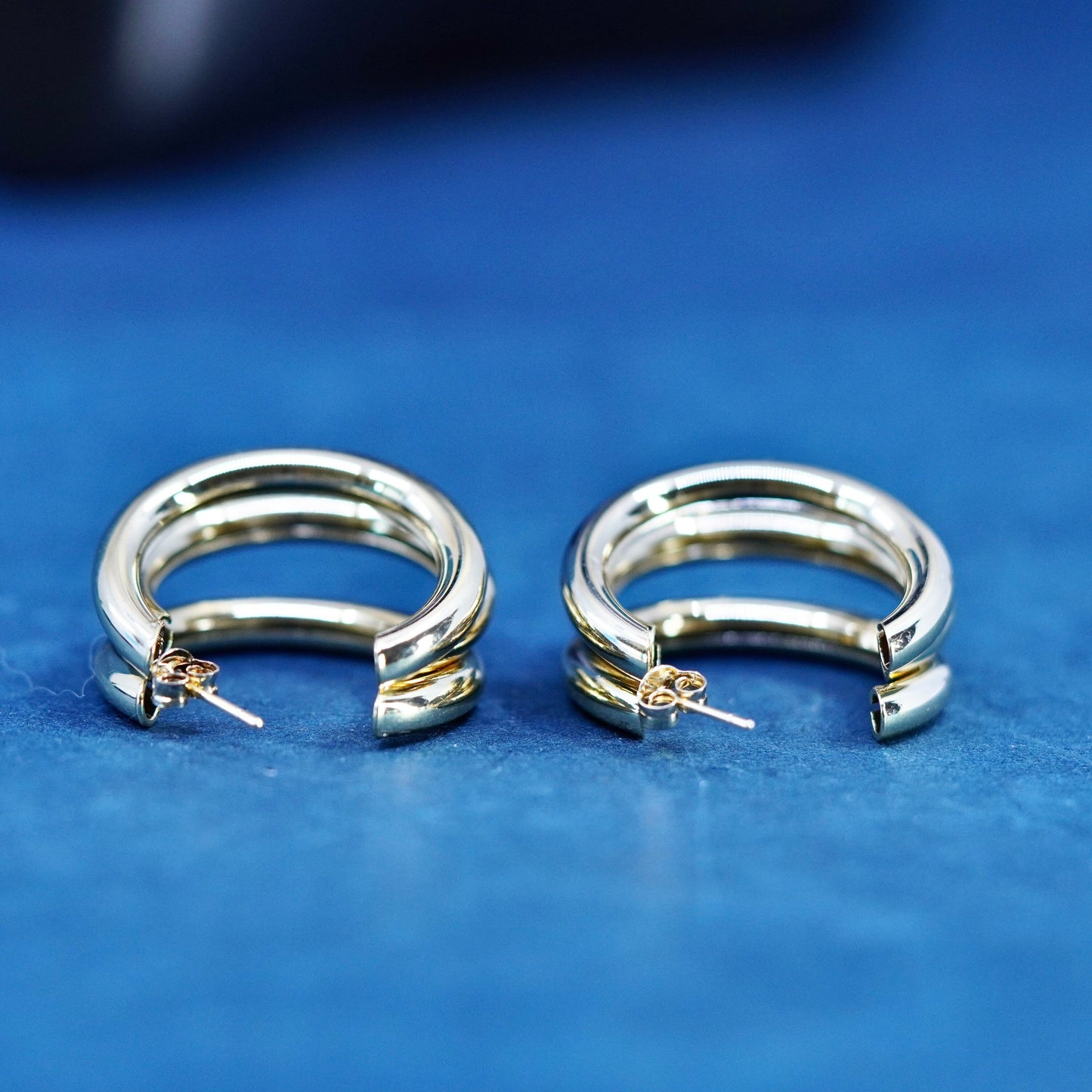 1.25”, vermeil gold over Sterling silver 925 huge hoop earrings, moon hoops
