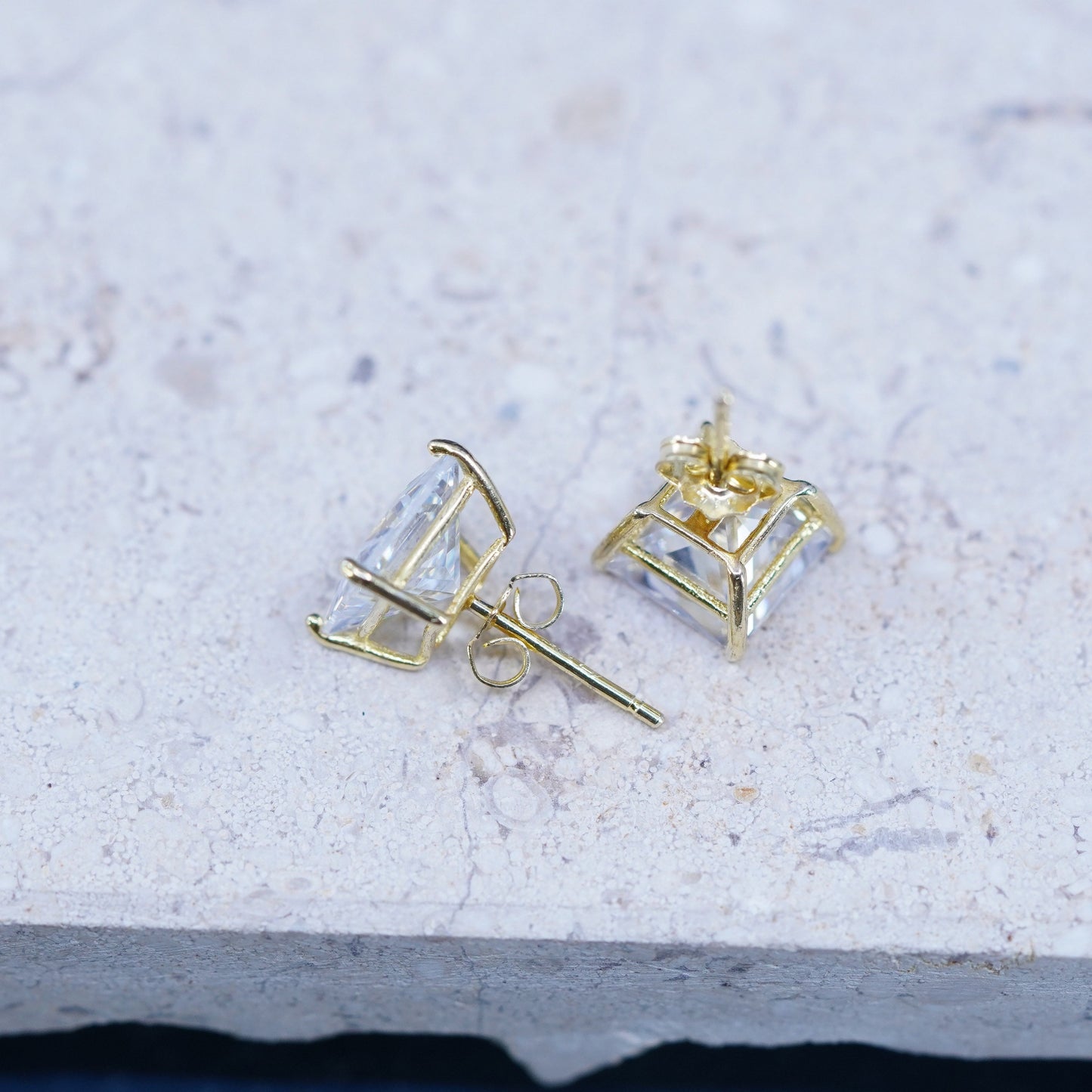8mm, vermeil gold over sterling silver earrings, square 925 square studs CZ