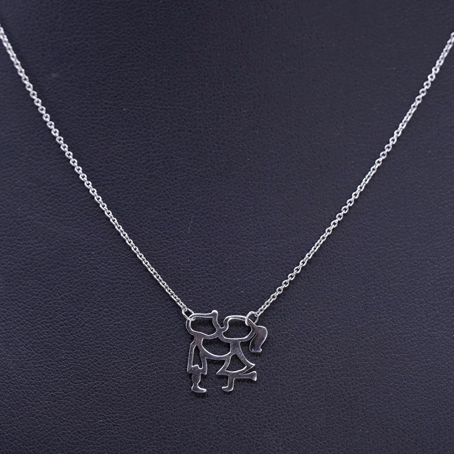 14+2", Sterling 925 silver circle pendant necklace love kissing couple pendant