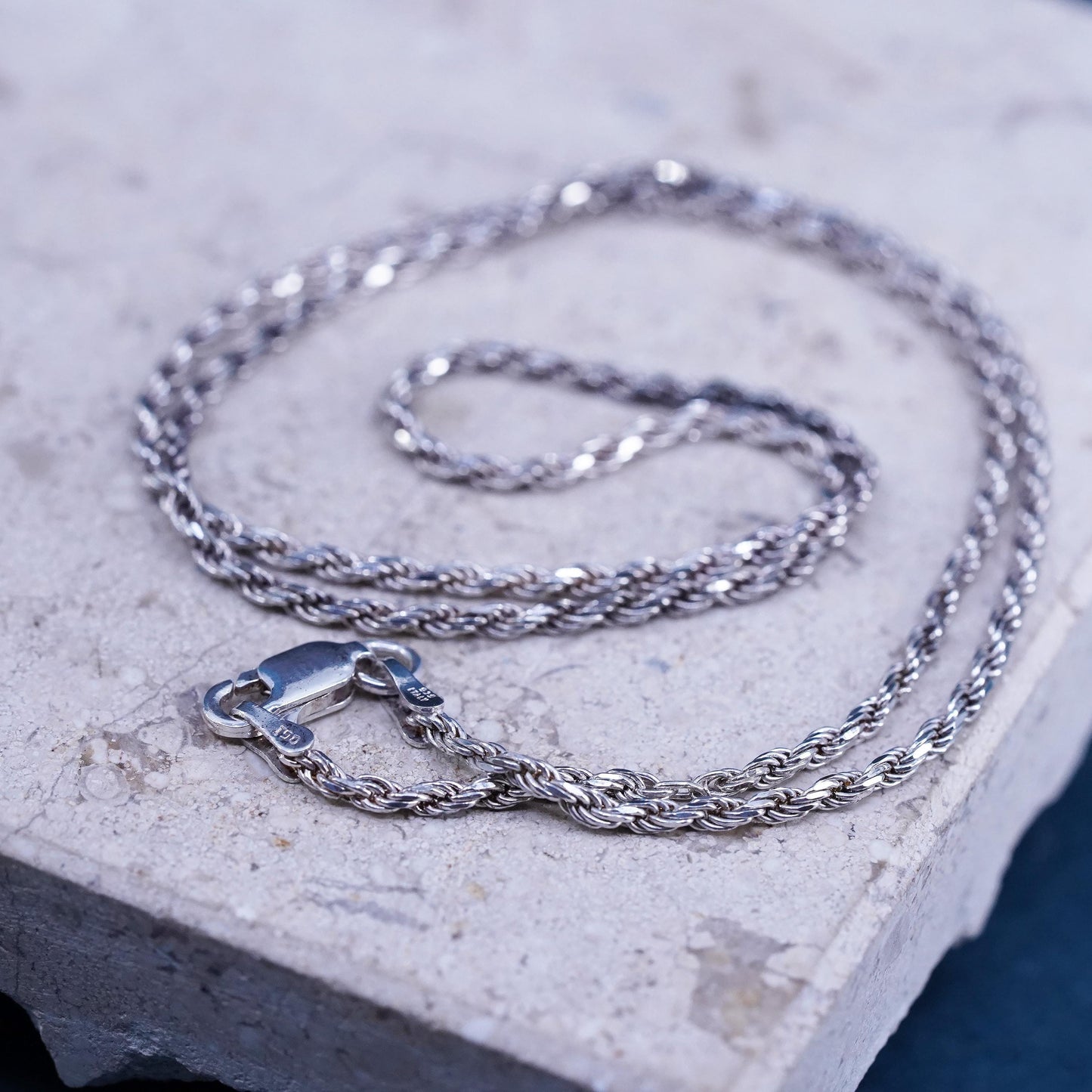 18”, 2mm, vintage Sterling silver handmade necklace, 925 rope chain
