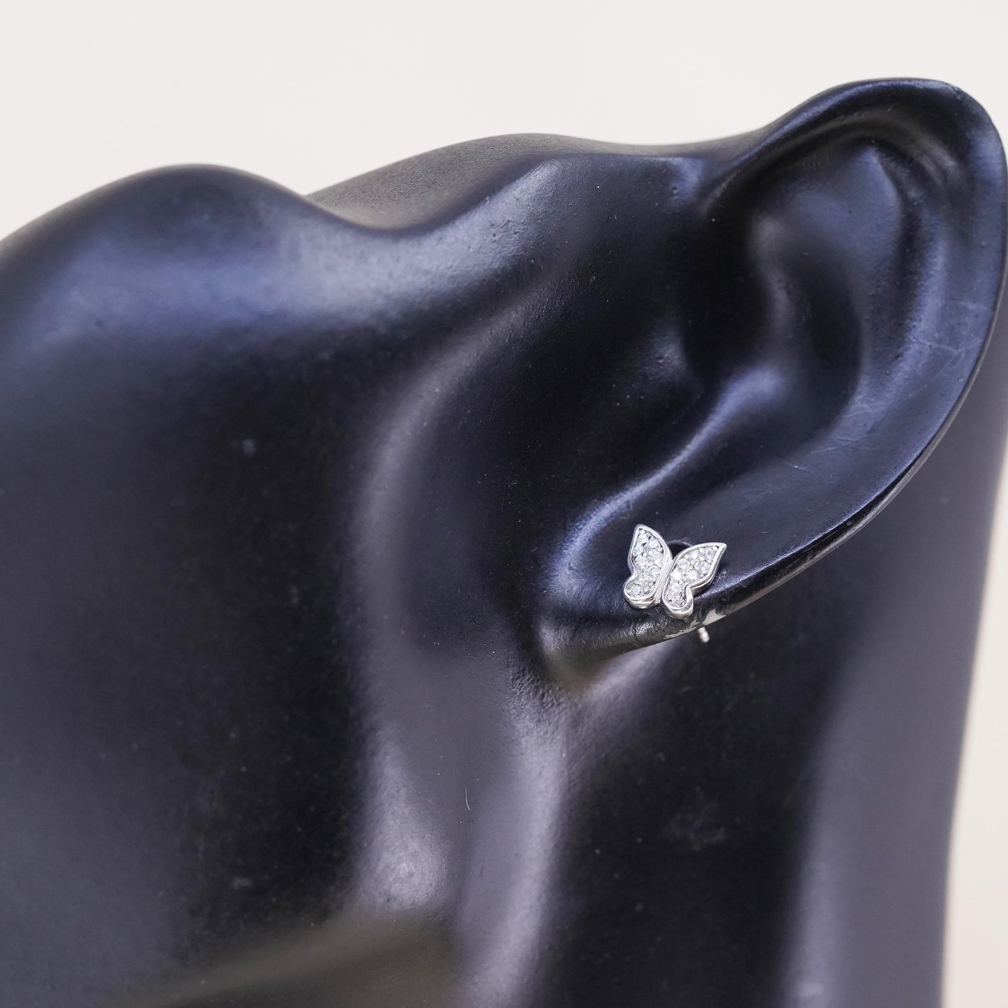 Vintage handmade single earring. Sterling 925 silver cz butterfly stud