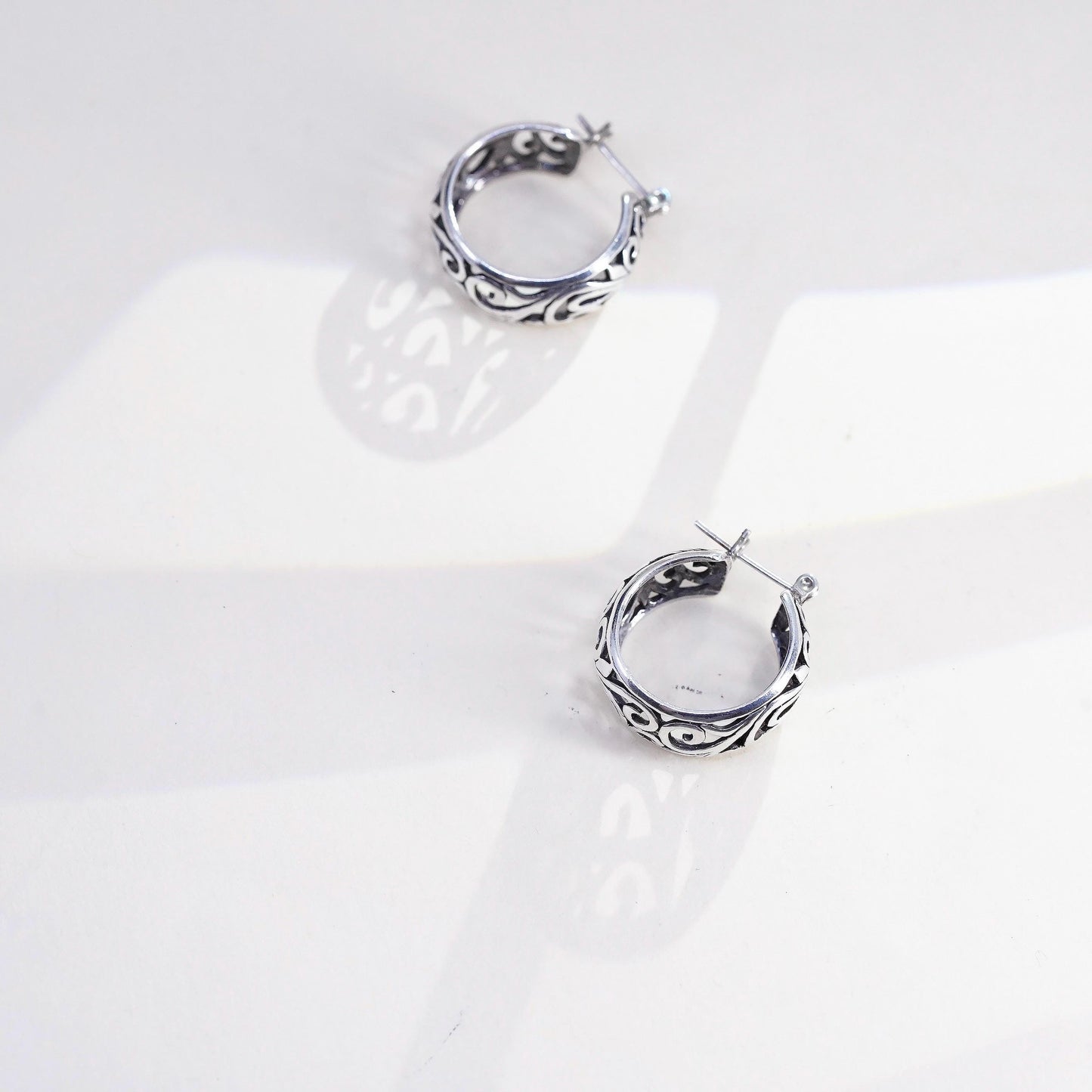 0.75", Vintage sterling silver loop earrings, filigree hoops