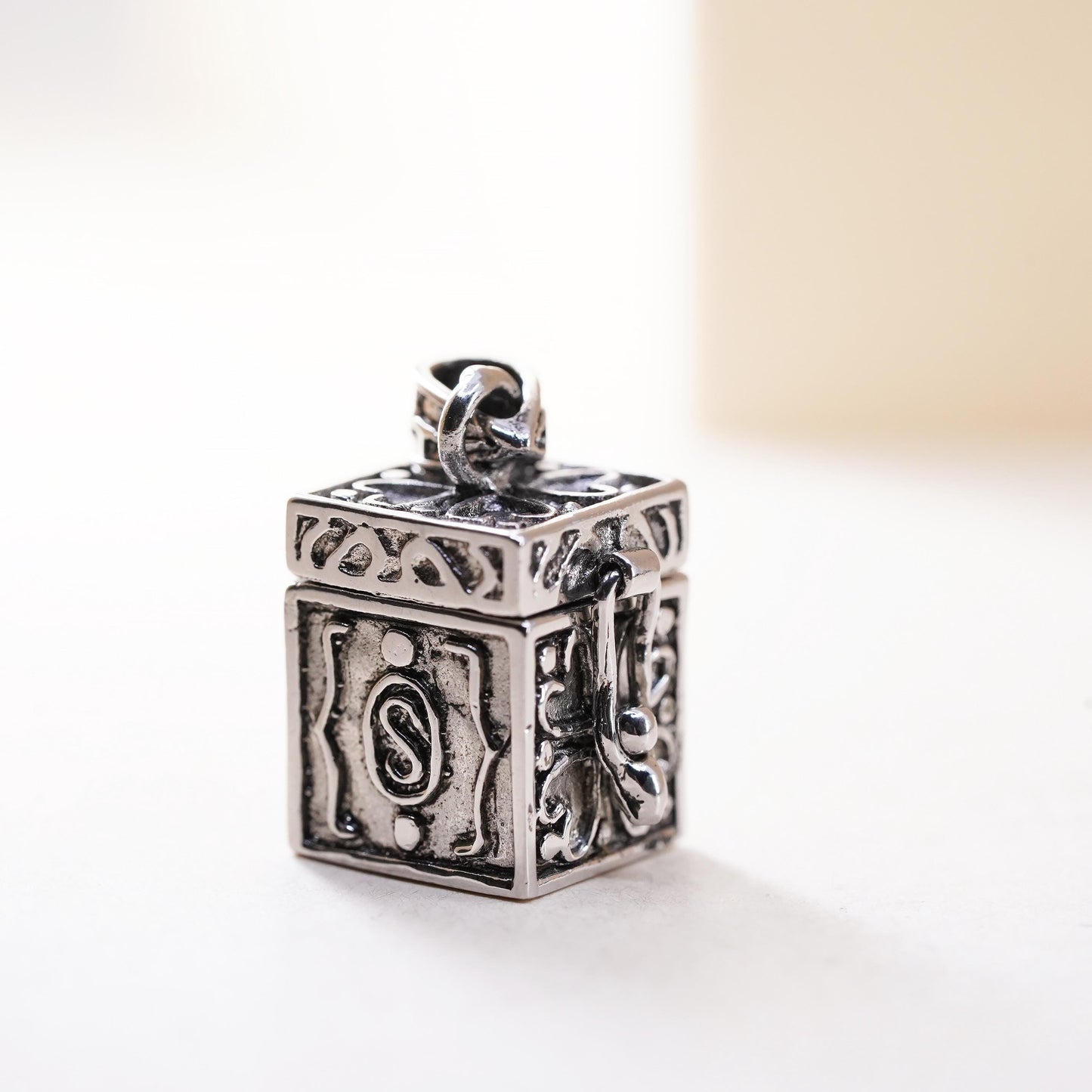 vintage Sterling silver handmade prayer box pendant, 925 prayer locket charm