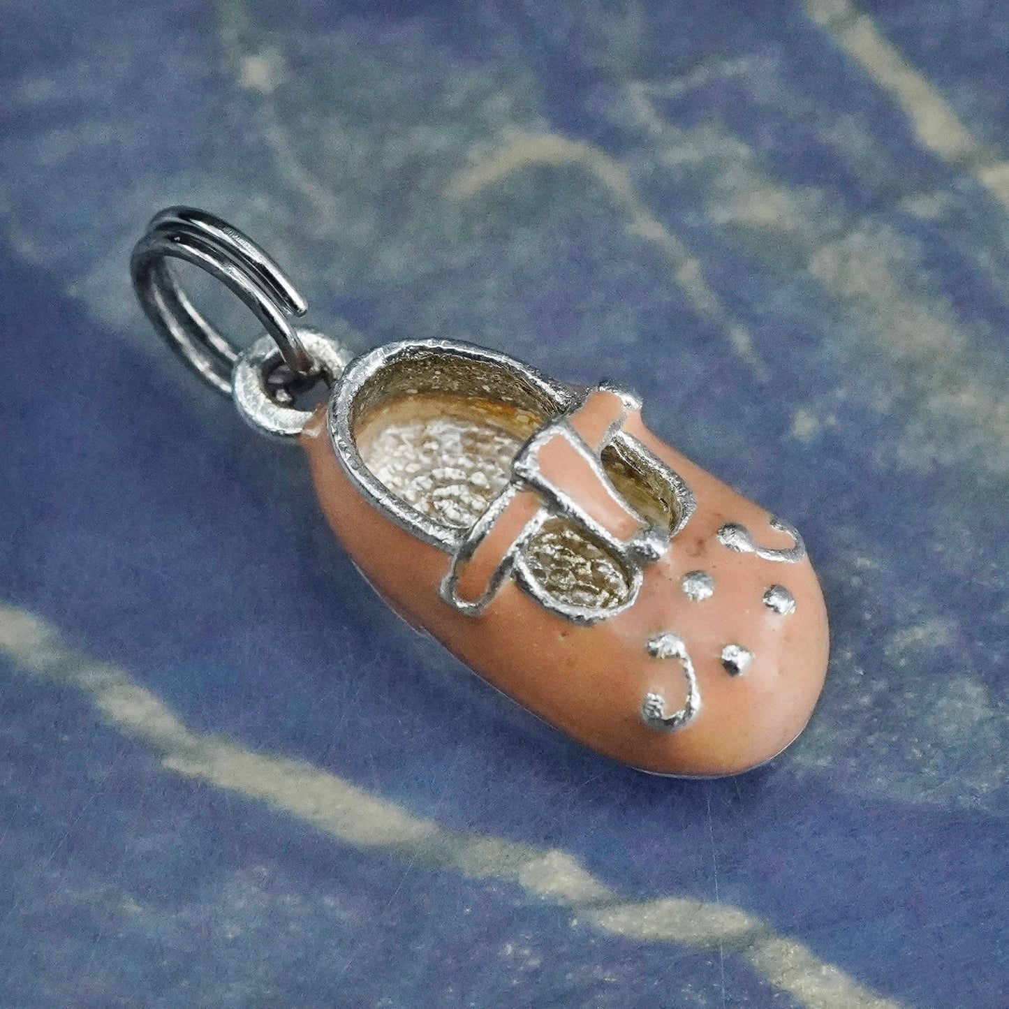 Vintage Sterling silver handmade pendant, 925 pink baby shoe charm