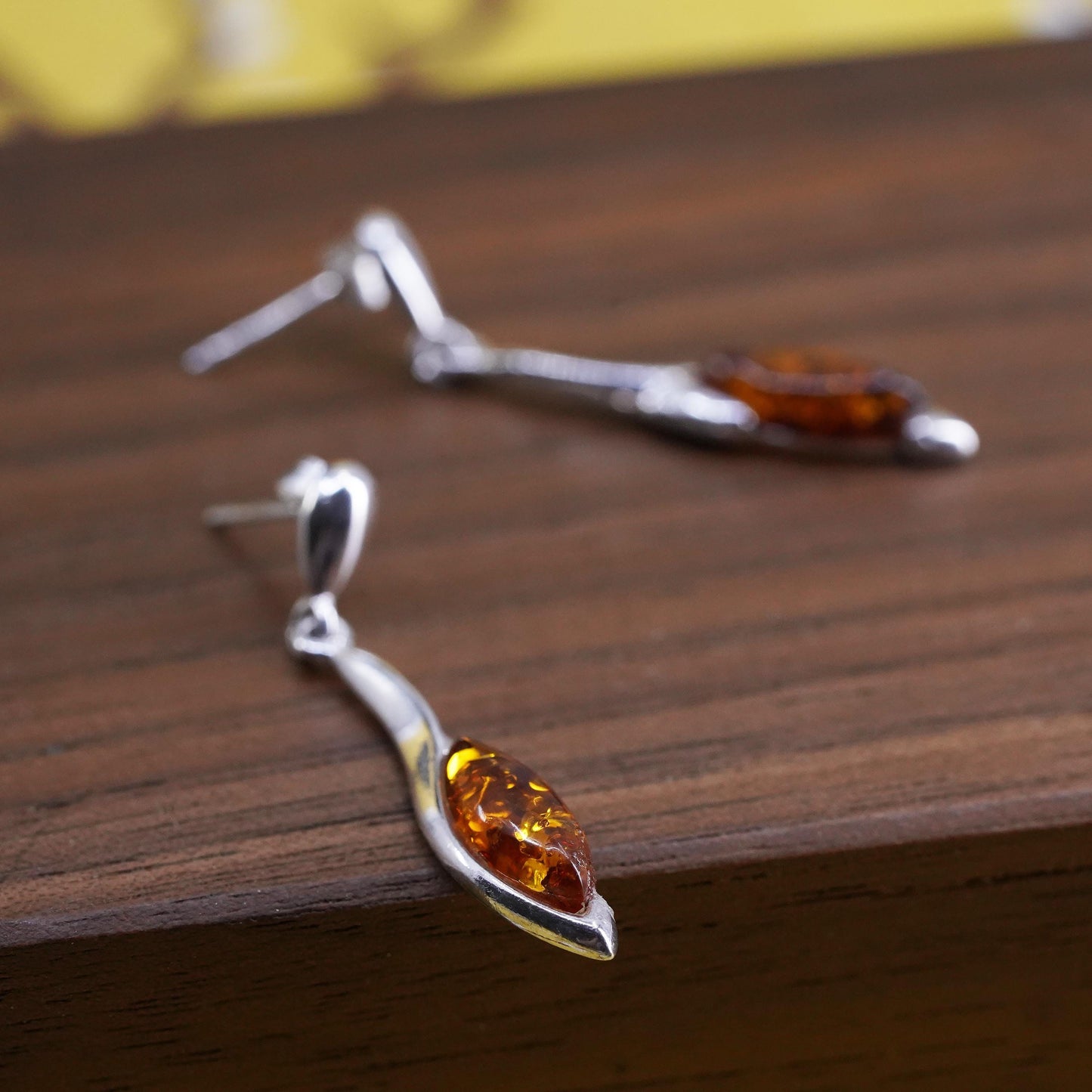 Vintage Sterling 925 silver handmade earrings with amber drops