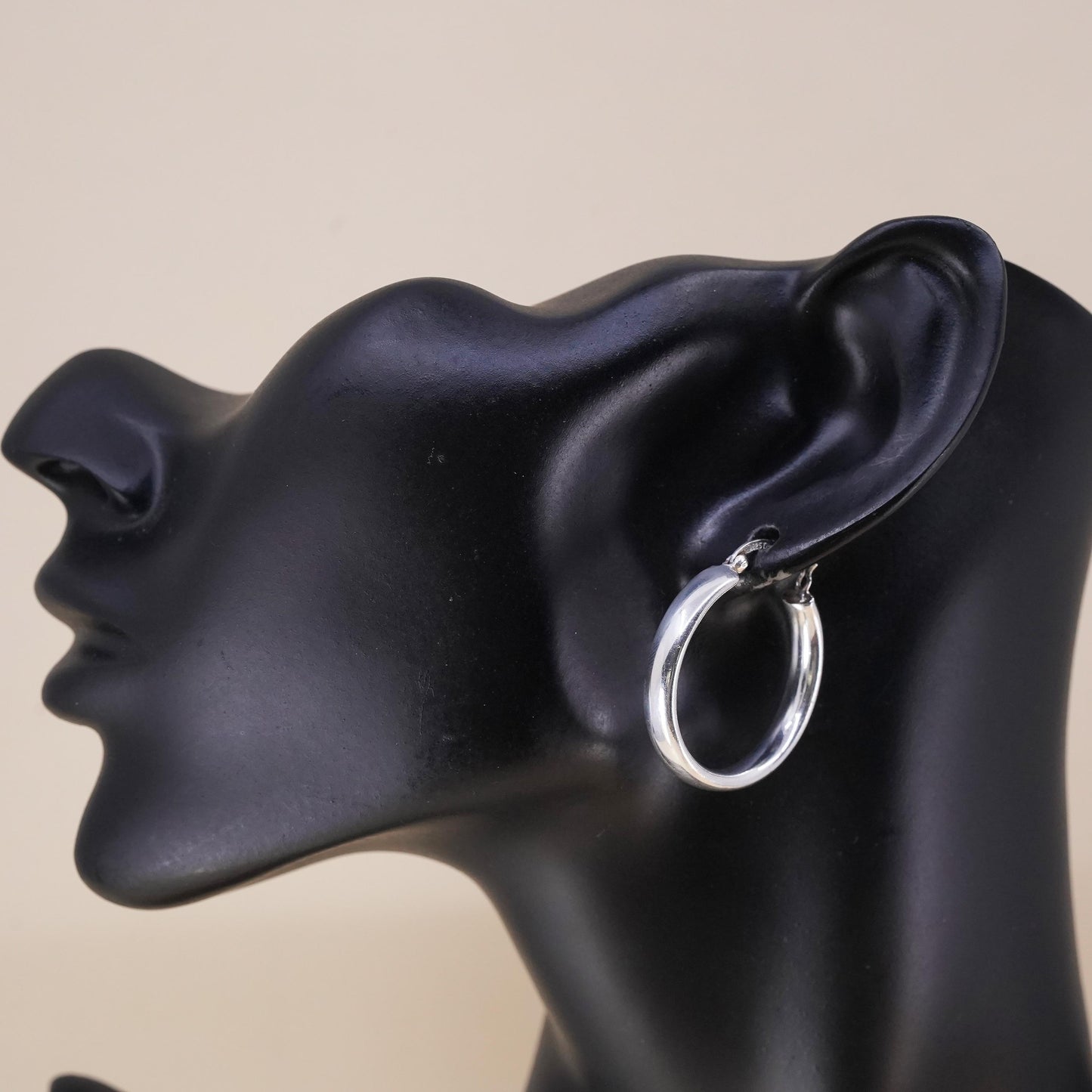 1.25” sterling silver loop single earring, textured minimalist primitive hoop