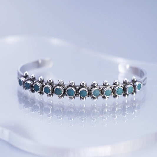 6.5”, Navajo Native American Sterling 925 silver bracelet, cuff turquoise