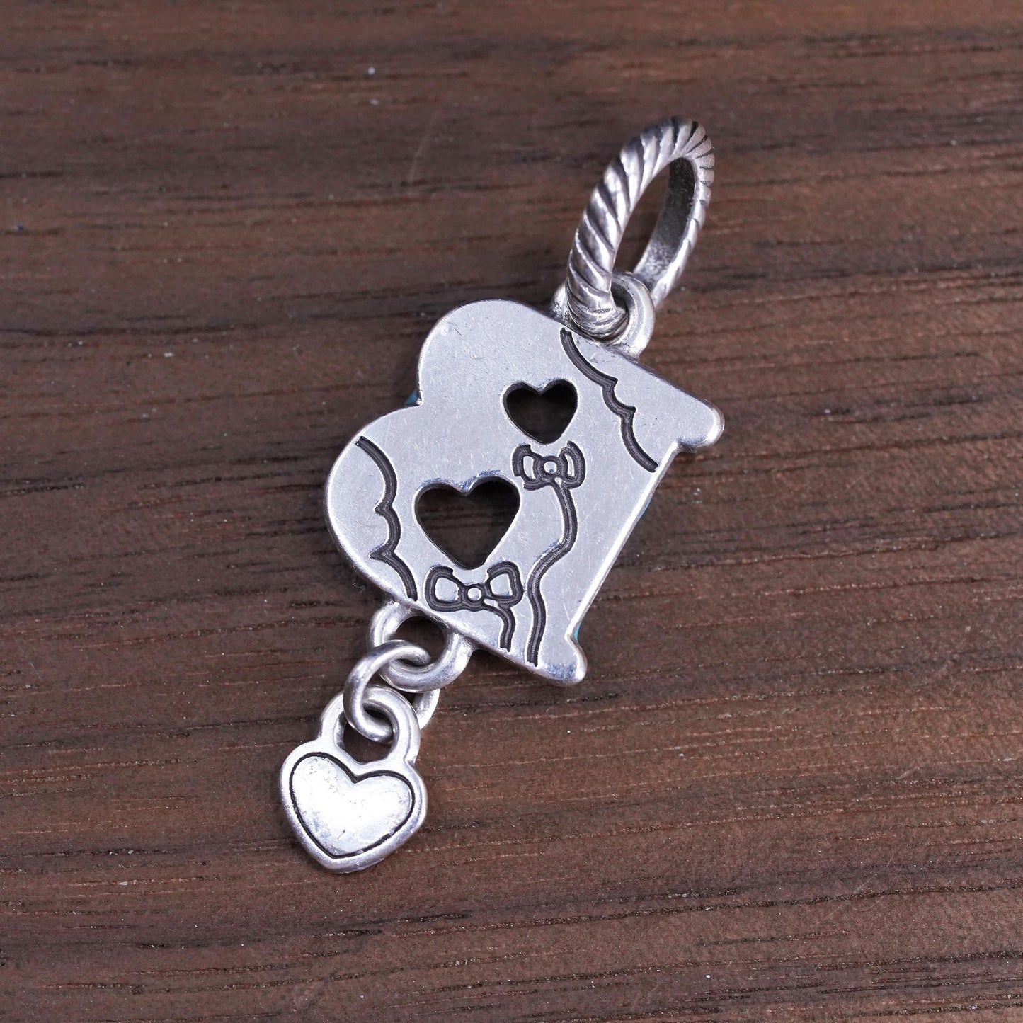 Vintage silver tone handmade charm, enamel letter B pendant