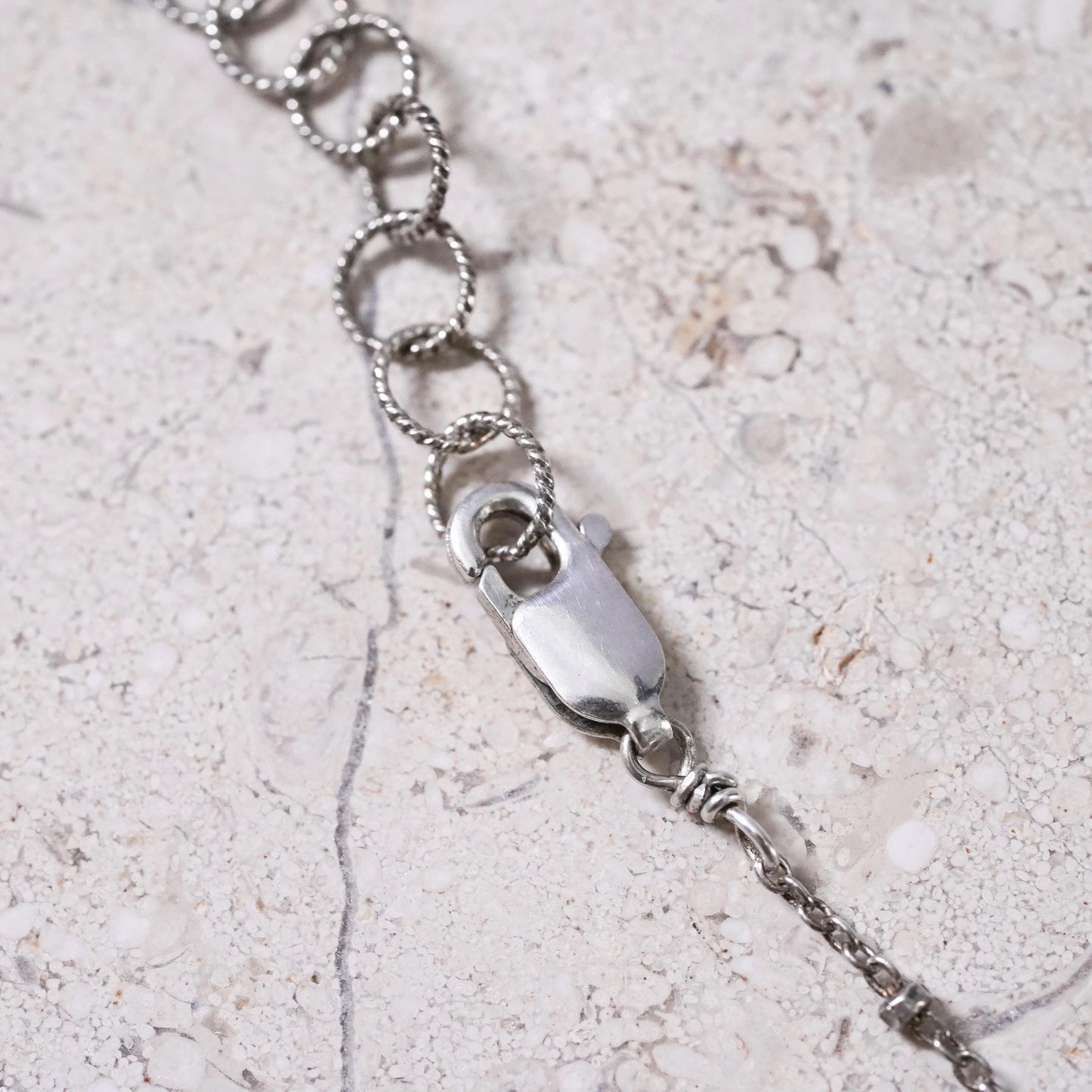 14+2”, VTG Sterling silver handmade necklace, 925 bead chain with tag letter M
