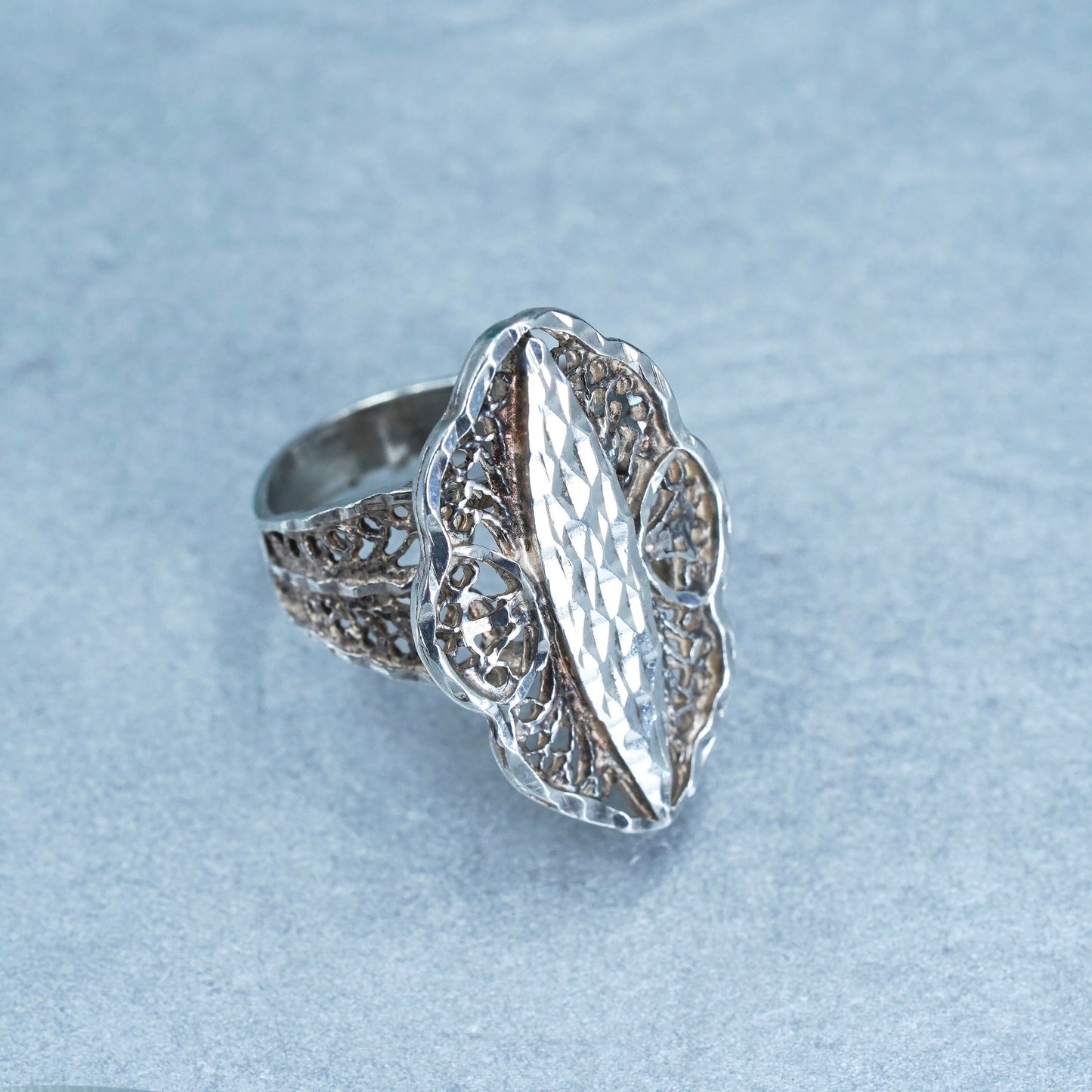 Size 5.5, vintage Sterling 925 silver handmade filigree ring