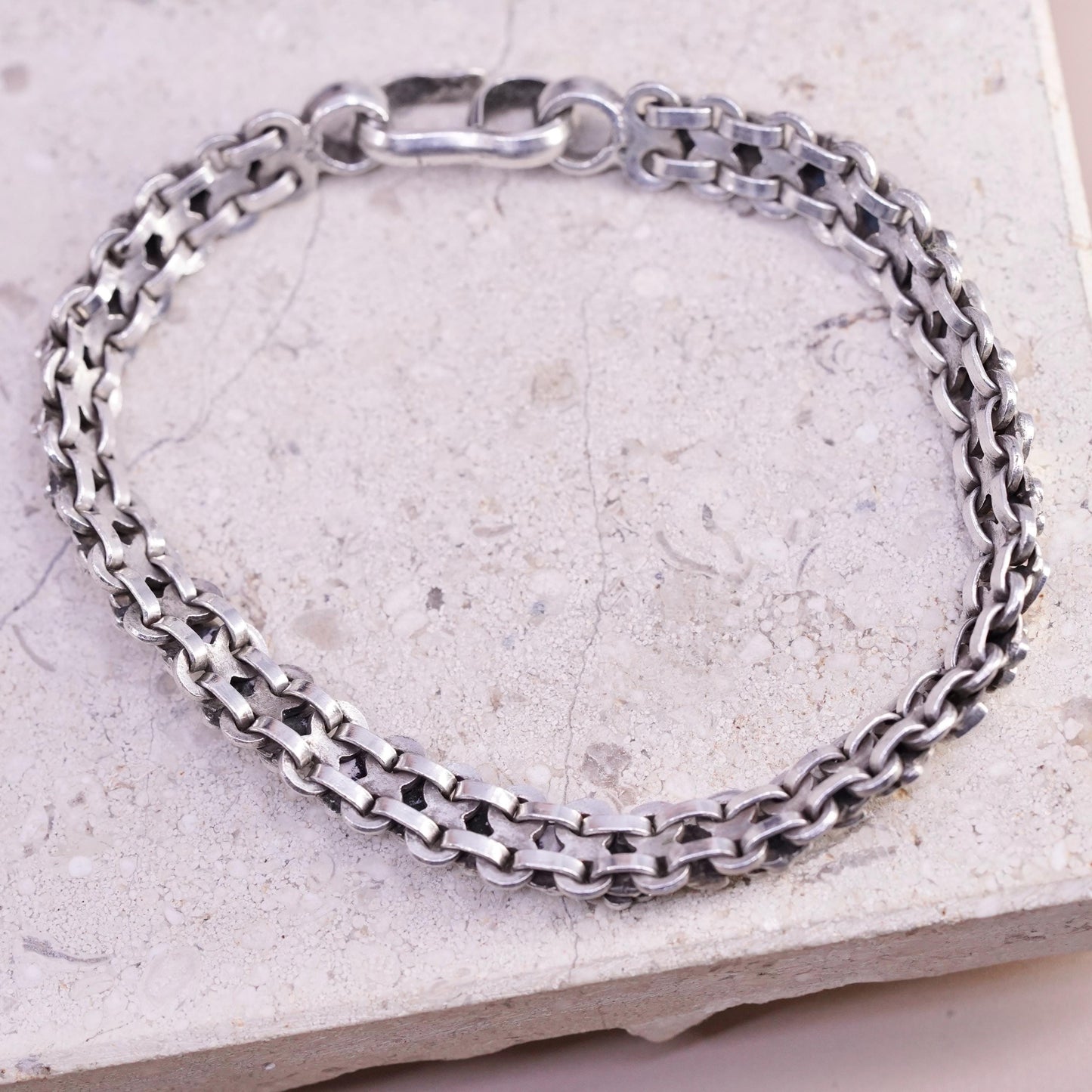 7.25", vintage Sterling silver handmade tennis bracelet, 925 flower links