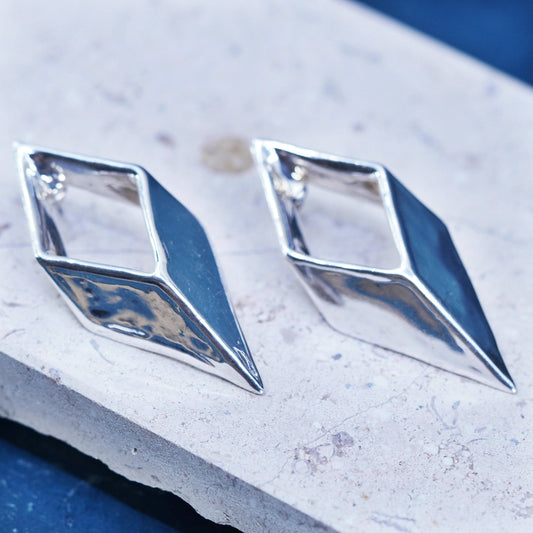 Vintage modernist sterling silver handmade earrings, 925 diamond shaped studs
