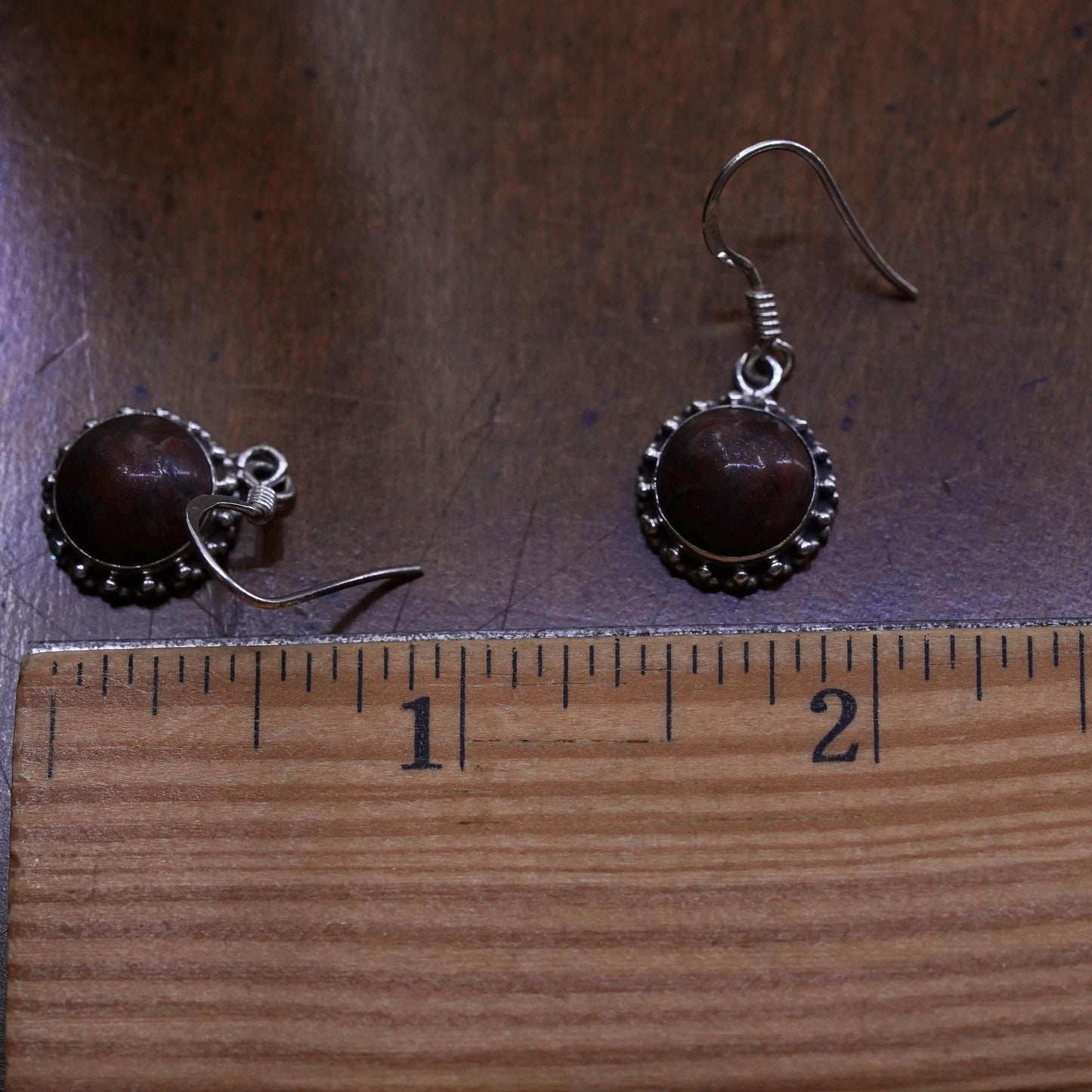 Vintage Sterling 925 silver handmade earrings with circle red jasper drops