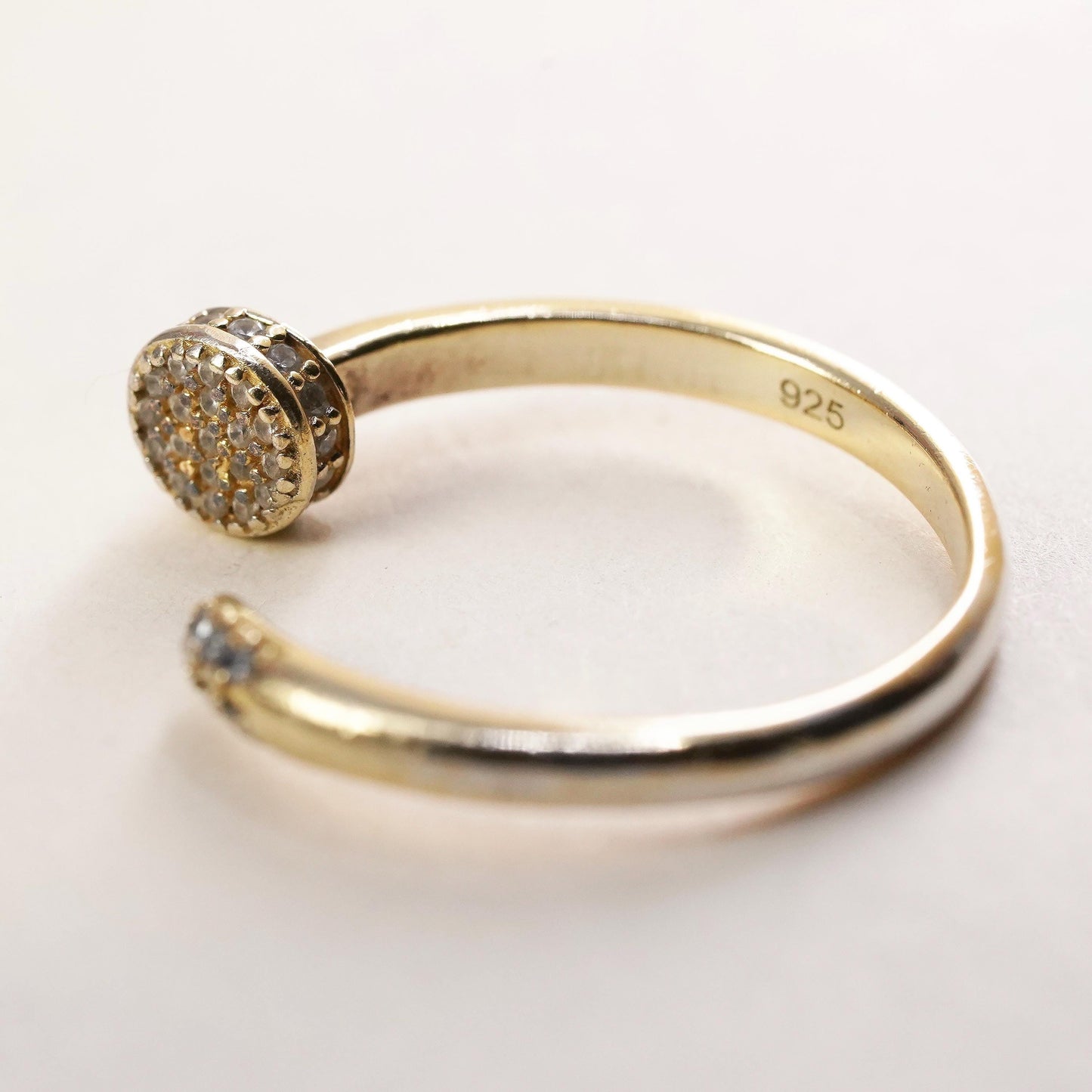 Size 7, Vermeil gold over sterling 925 silver stackable nail ring cluster Cz
